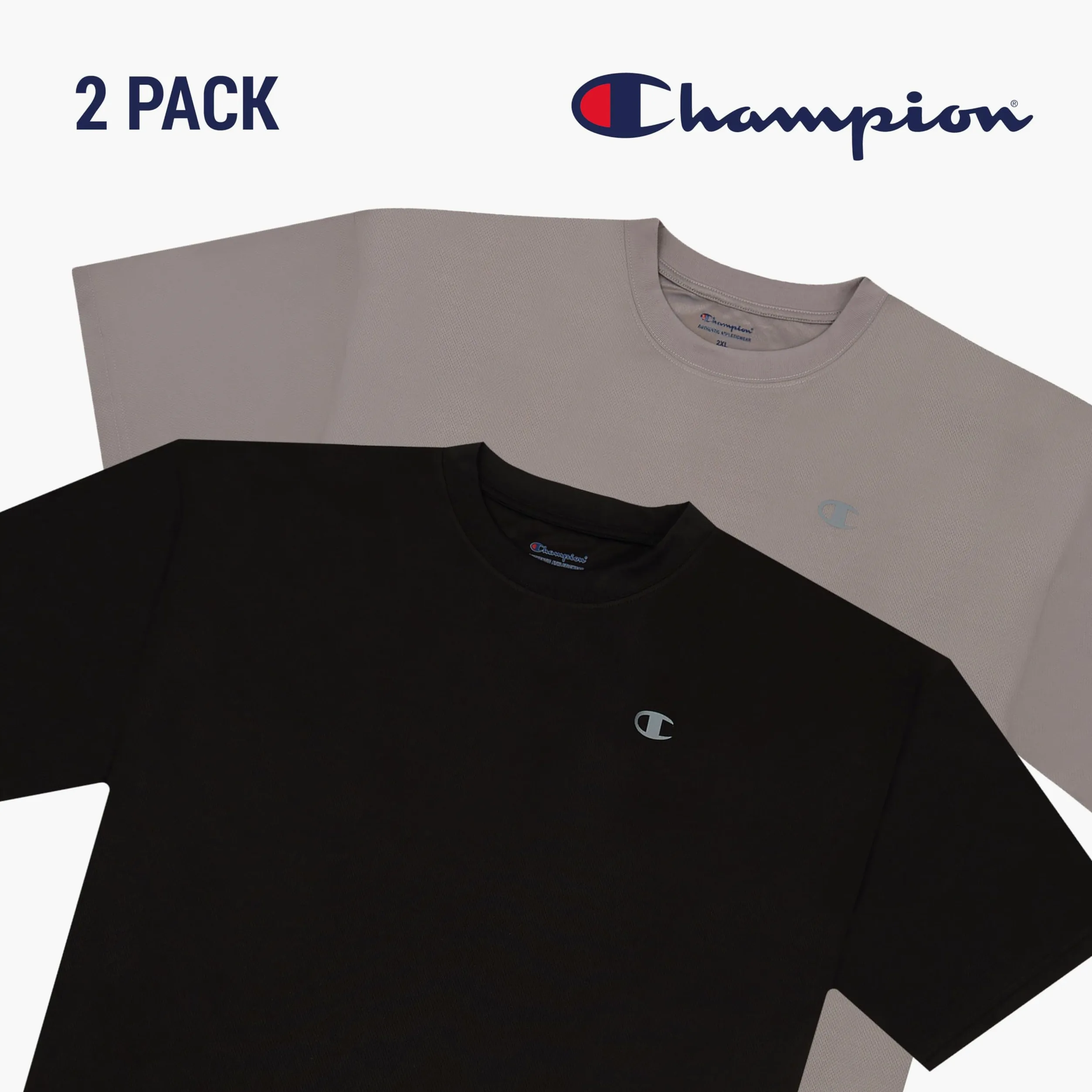 Champion Camisetas para hombres grandes y altos, paquete de 2 camisetas que absorben la humedad