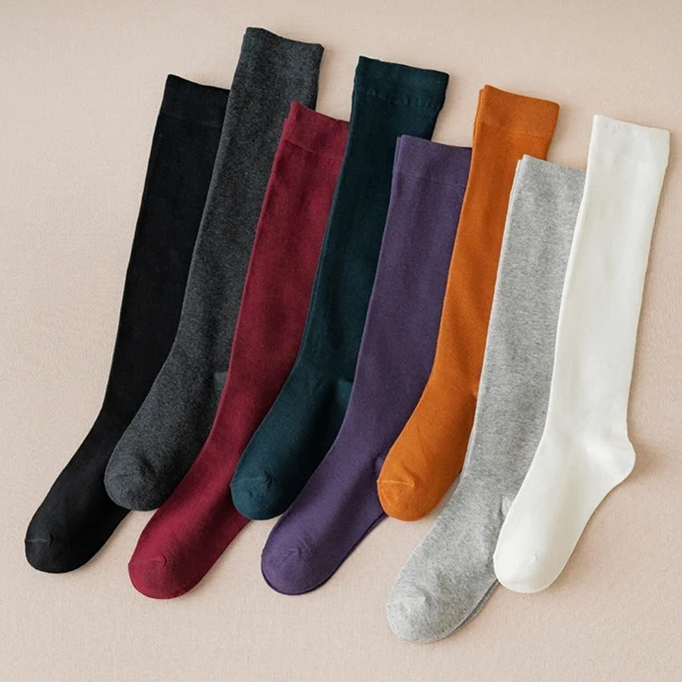 8 Pares de Calcetines de Tubo Largos de algodón Retro for Mujer, Calcetines hasta la Rodilla, Calcetines de algodón, Calcetines de Pantorrilla de Color sólido for Mujer