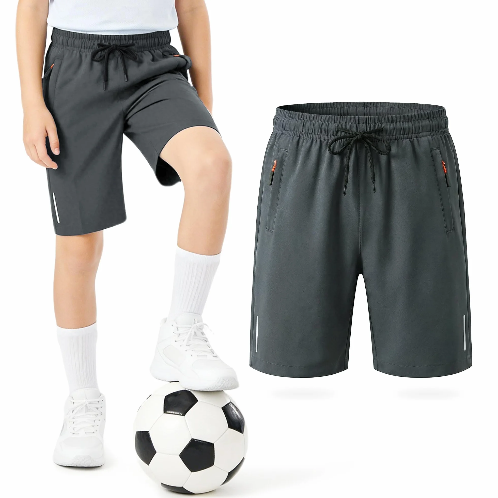 Pantalones Cortos Niños Verano Secado Rápido Ligero Deportivos Bolsillos Cremallera Cintura Elástica 5-13 Años
