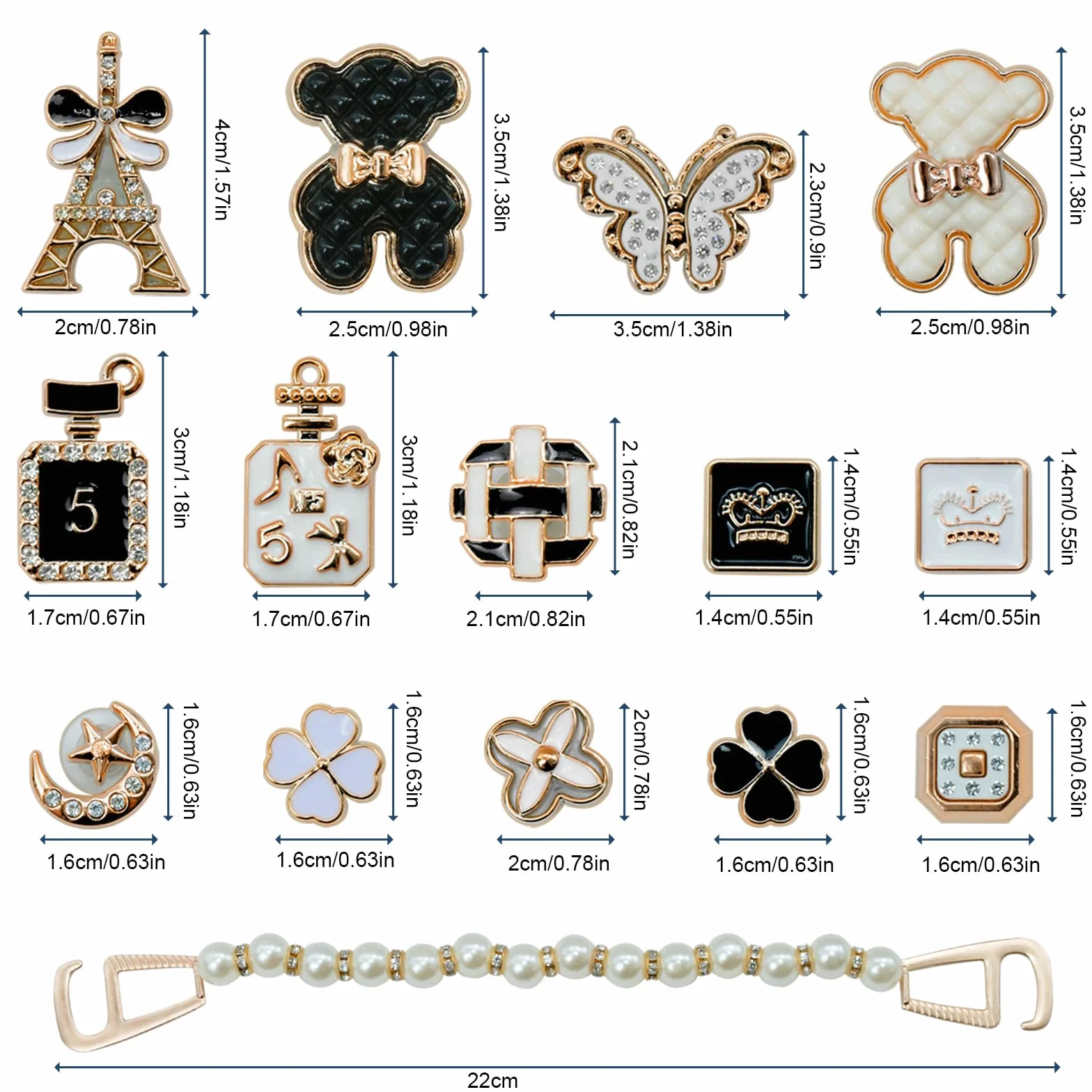 Juego de 16 abalorios para zapatos, color dorado, esmaltado con purpurina, para fabricación de joyas, alfileres extraíbles para zapatos