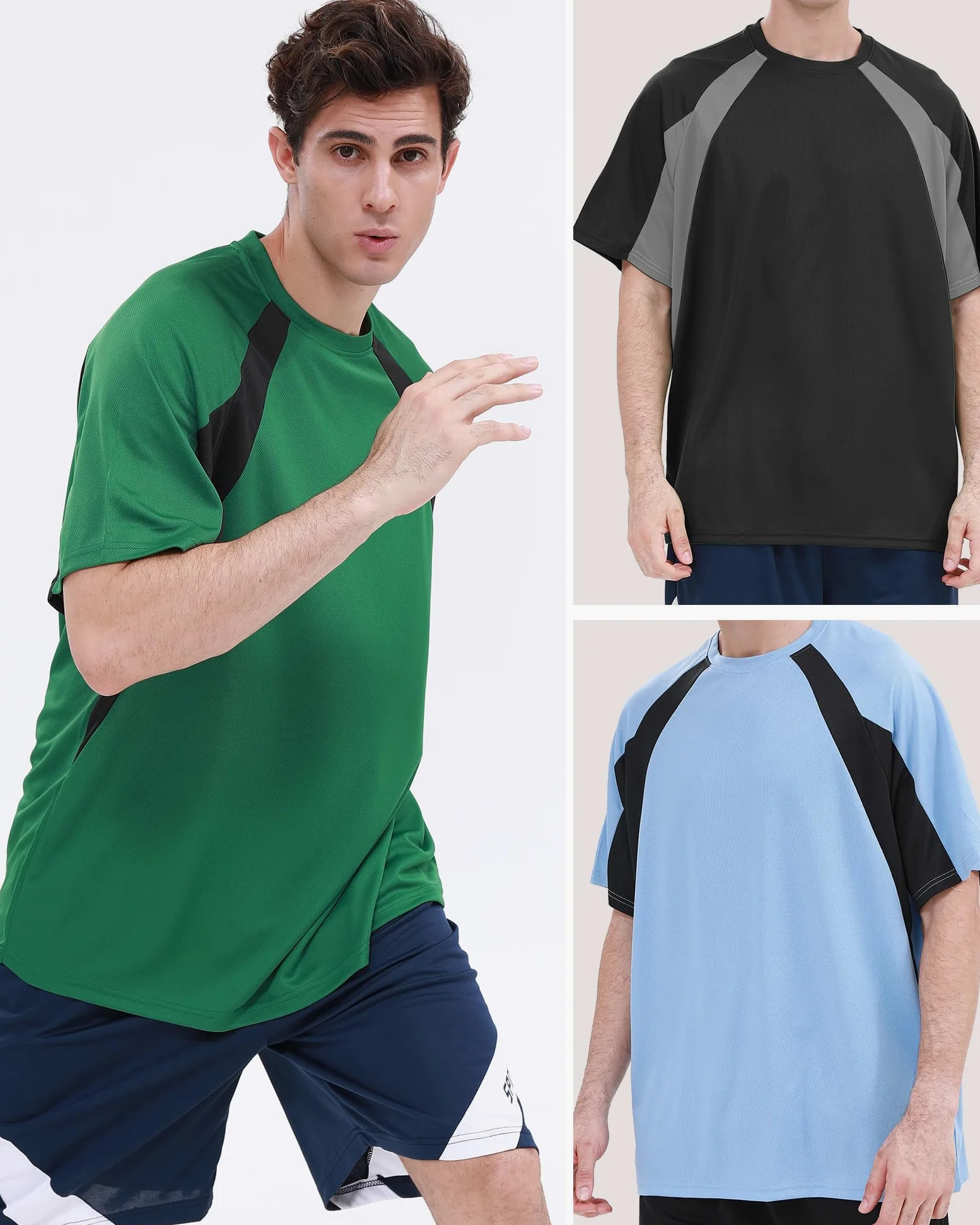 Paquete de 6 camisetas activas de secado rápido con cuello redondo para hombre [3 cortas + 3 mangas largas] para correr, gimnasio, entrenamiento, protección solar
