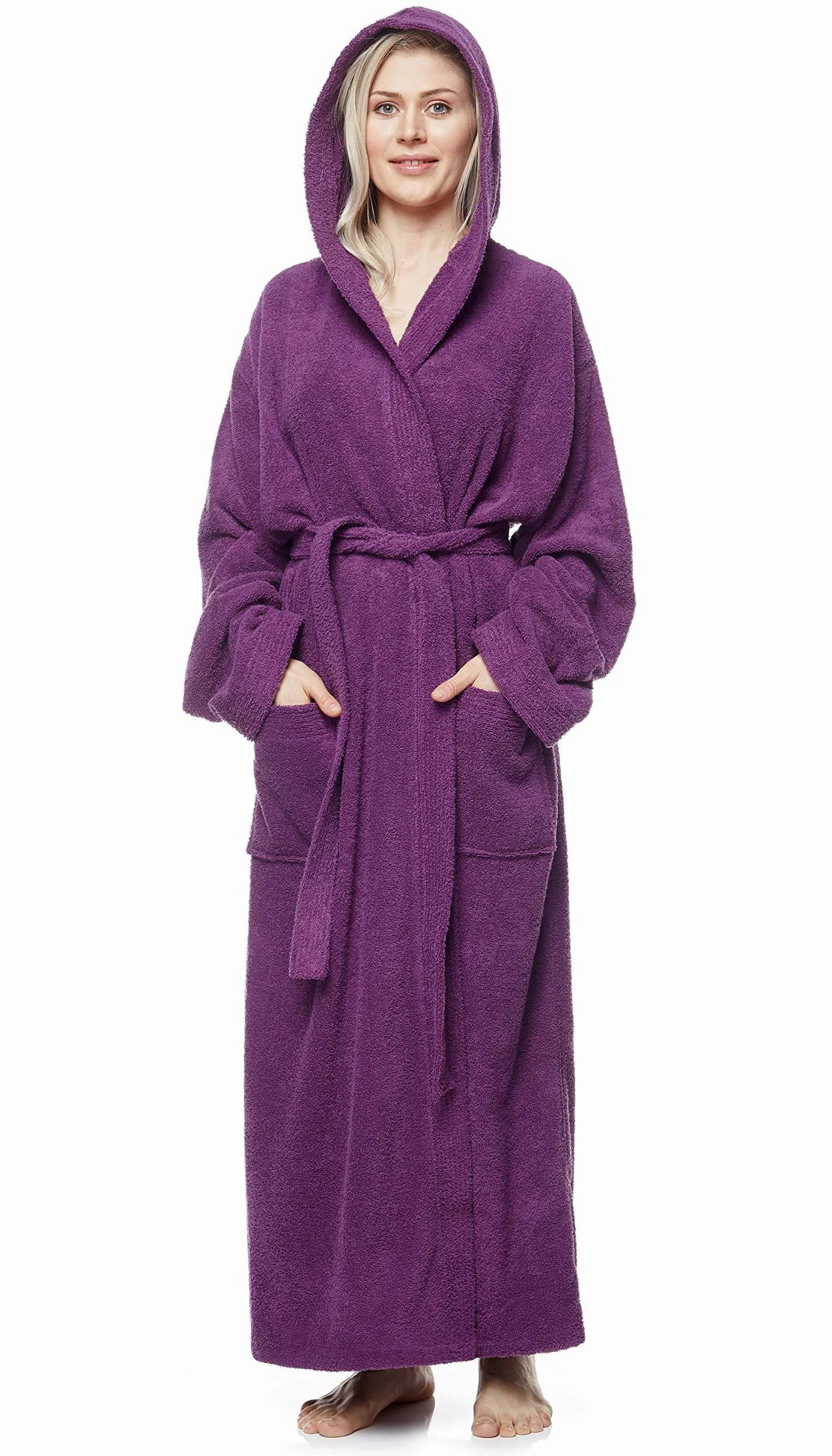 Bata de baño de algodón turco con capucha estilo Pacific para hombre Morado ciruela M