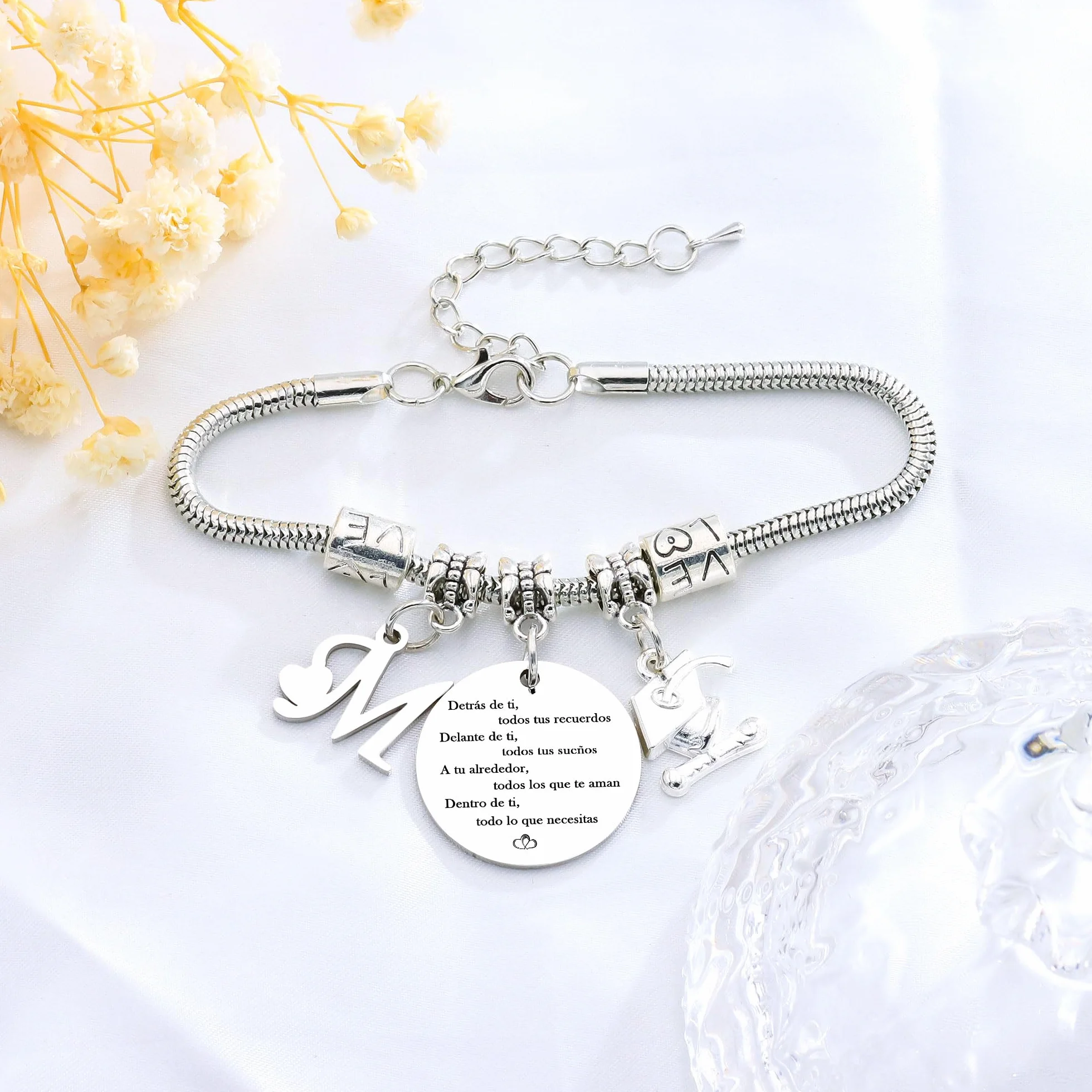 Pulsera con Iniciales Inspiradoras Regalo de Graduación para Mujeres