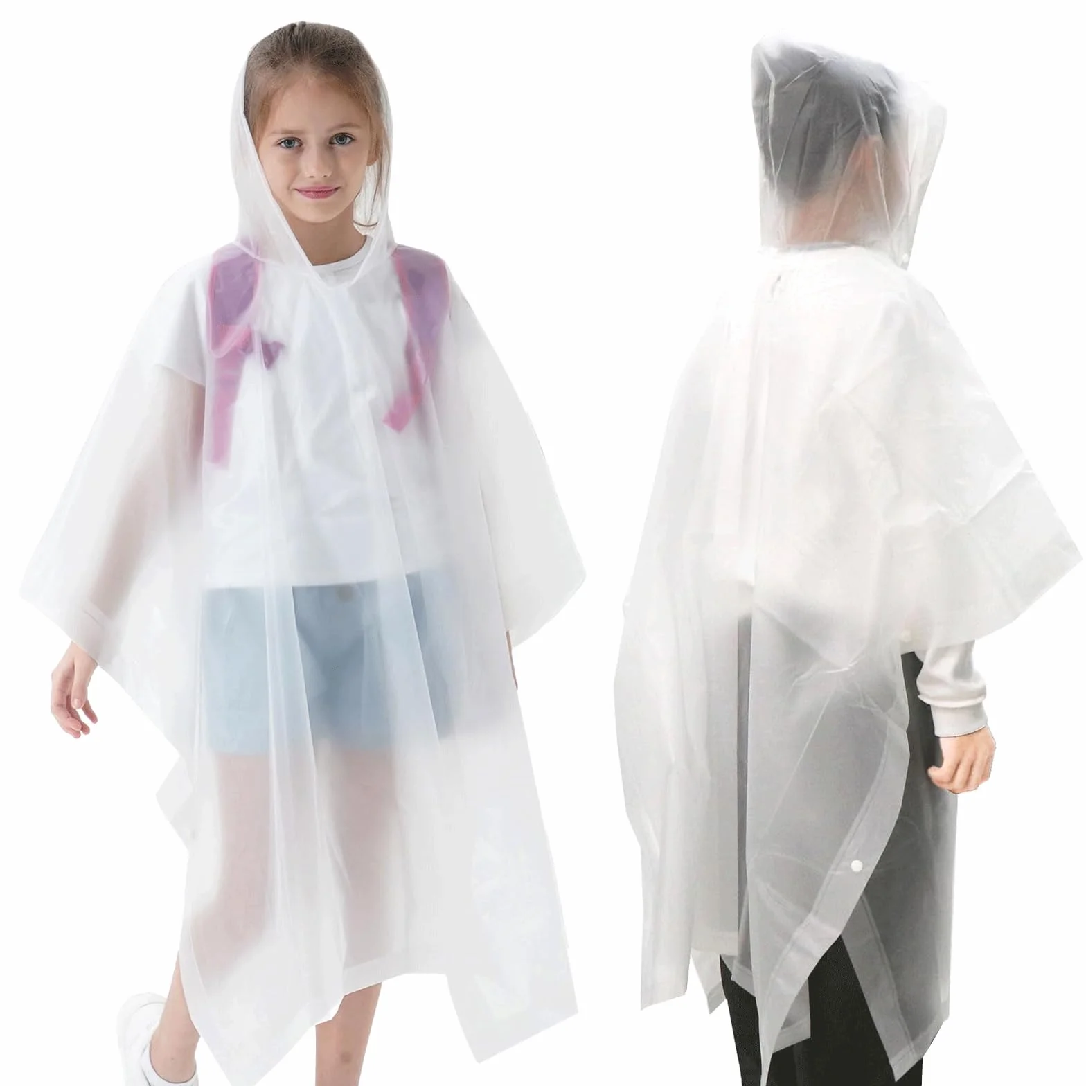 Poncho de lluvia impermeable para niños, reutilizable, transparente, con capucha