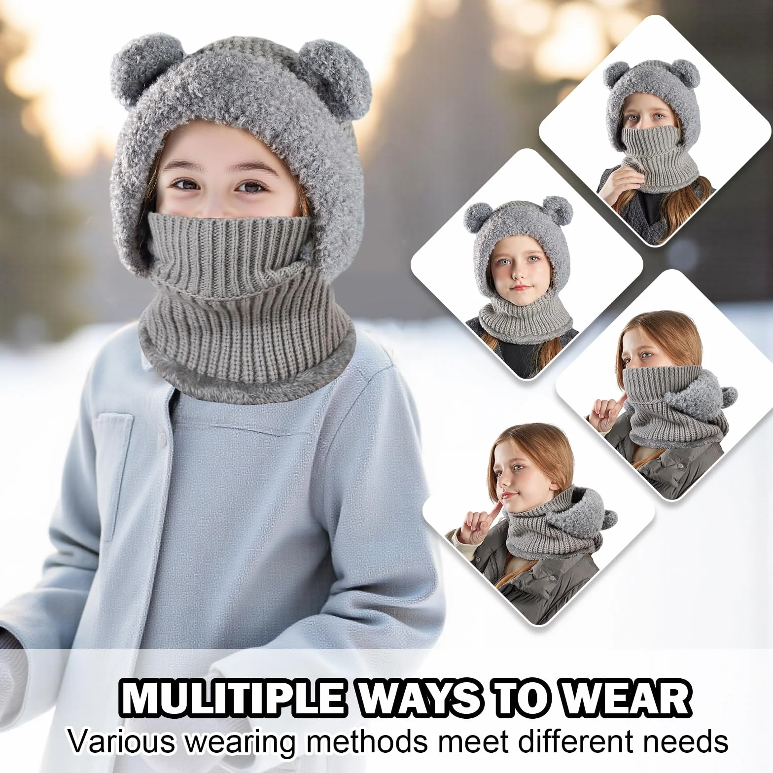 TAGVO Pasamontañas Térmico Invierno Niños Balaclava Cortaviento Cálido Máscara Esquí Gorro Forro Polar Calentador Cuello 4-10 Años