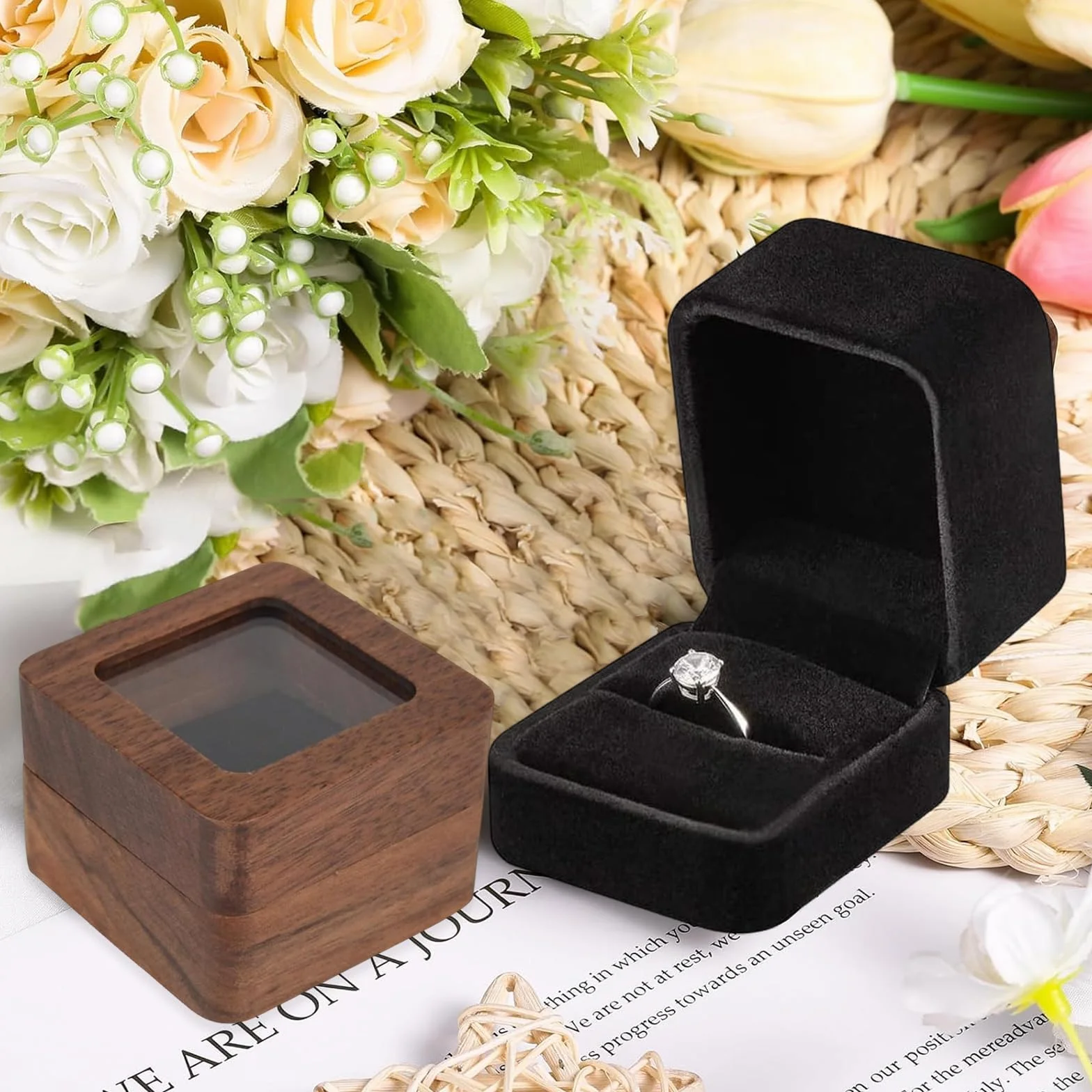 Caja Anillo Joyero Pequeño Cuadrada 5.5x5.5x4cm 2 Piezas Cajas Anillos Compromiso Boda