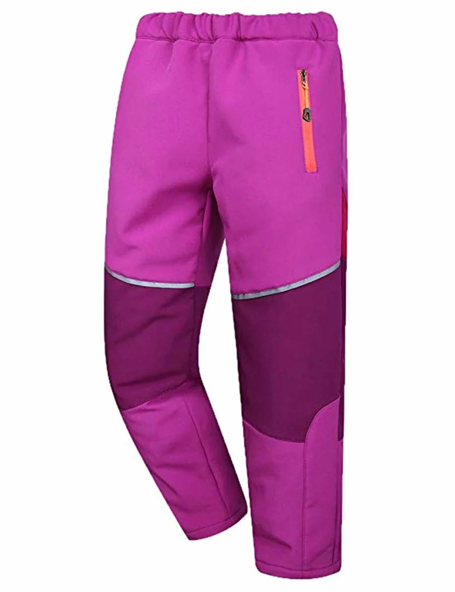 FAIRYRAIN Niño Deporte al Aire Libre Fleece Lined Winter Soft Shell Elasticated Waist Pantalones de Montaña Impermeables Transpirable Pantalones Senderismo Niña Pantalones con Cremallera Bolsillos