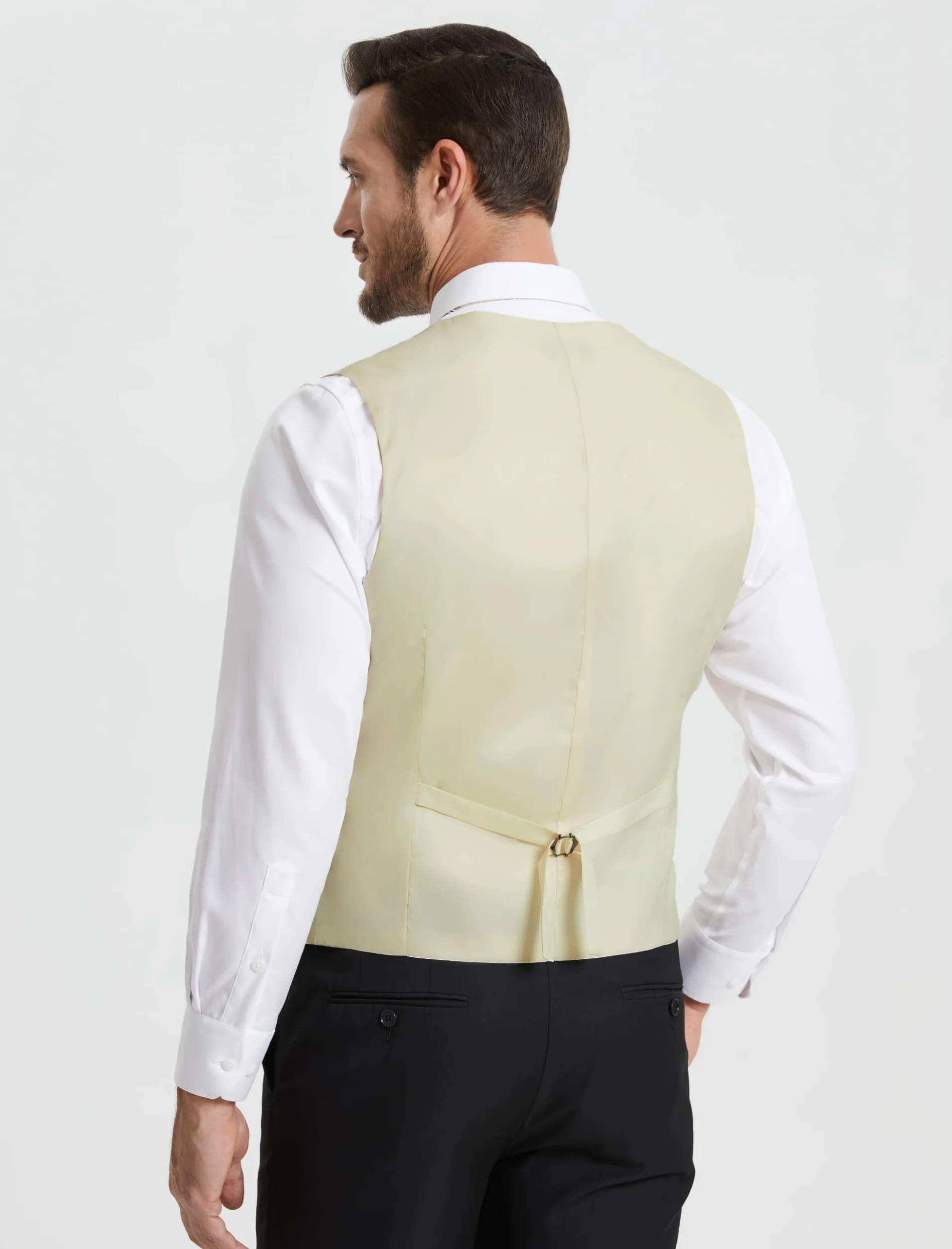 HISDERN Chaleco Traje Hombre Elegante Formal Clásico Color Liso Ajustable 3 Botones Bolsillo Boda Ceremonias S-4XL