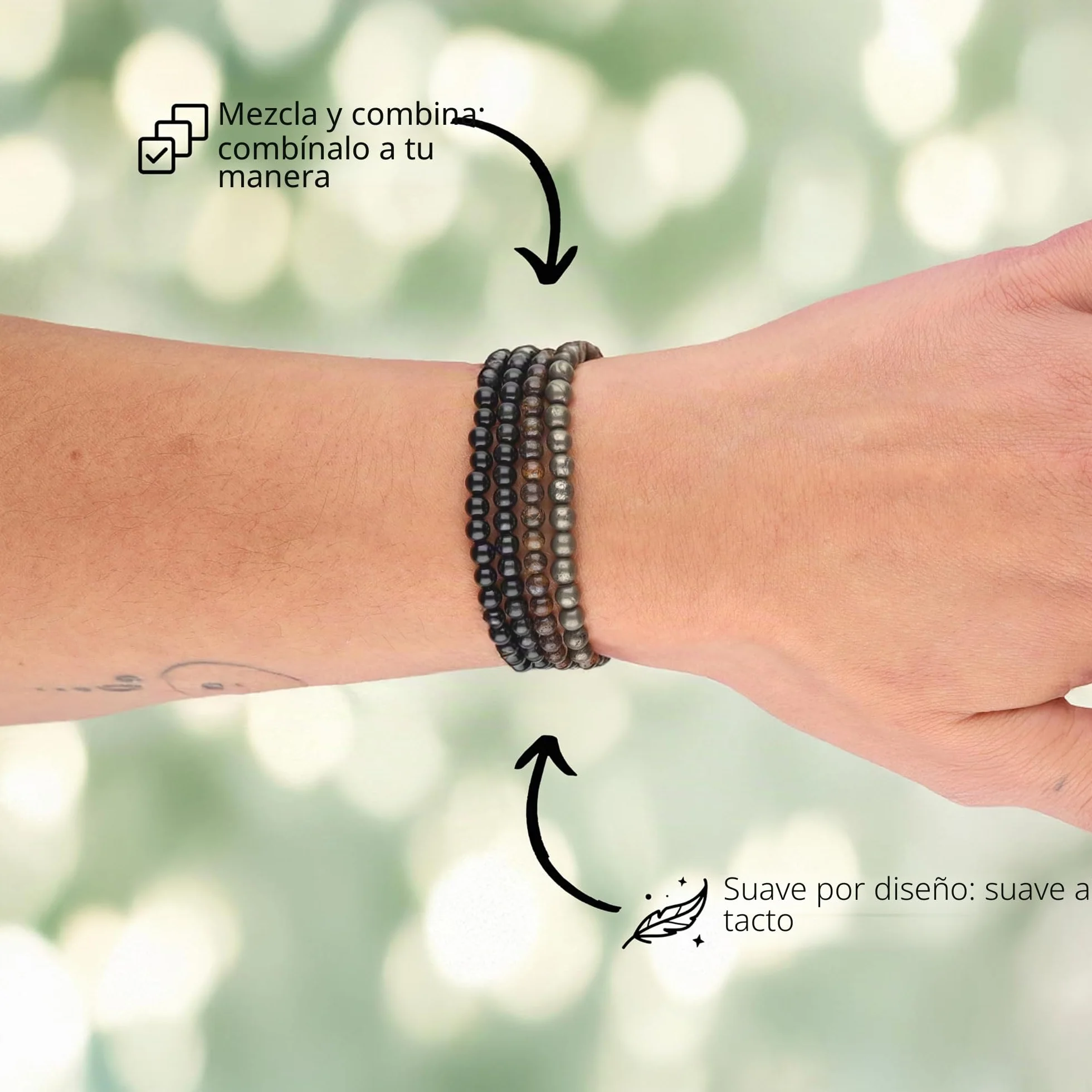 Lebensquelle Plus Pulsera de bolitas pequeñas 4-5 mm Piedra preciosa 19 cm flexible