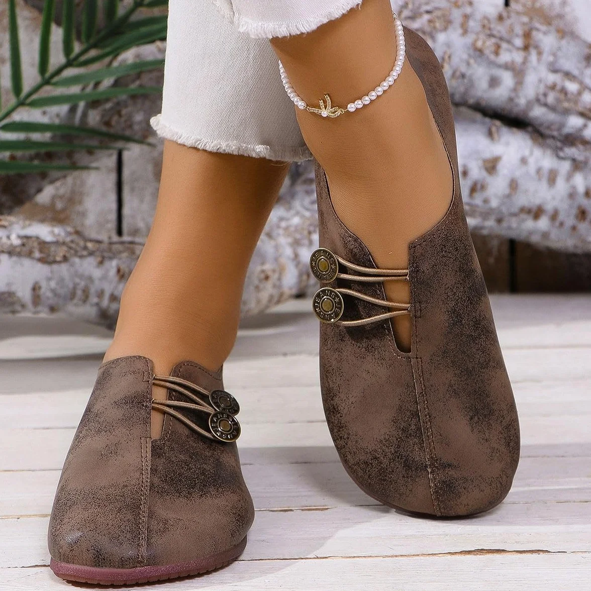 Zapatos ortopédicos suaves y flexibles, mocasines retro de ajuste ancho para mujer, ligeros, cómodos, ortopédicos, de gamuza de ballet, sin cordones, zapatos planos elásticos con botones para mujer