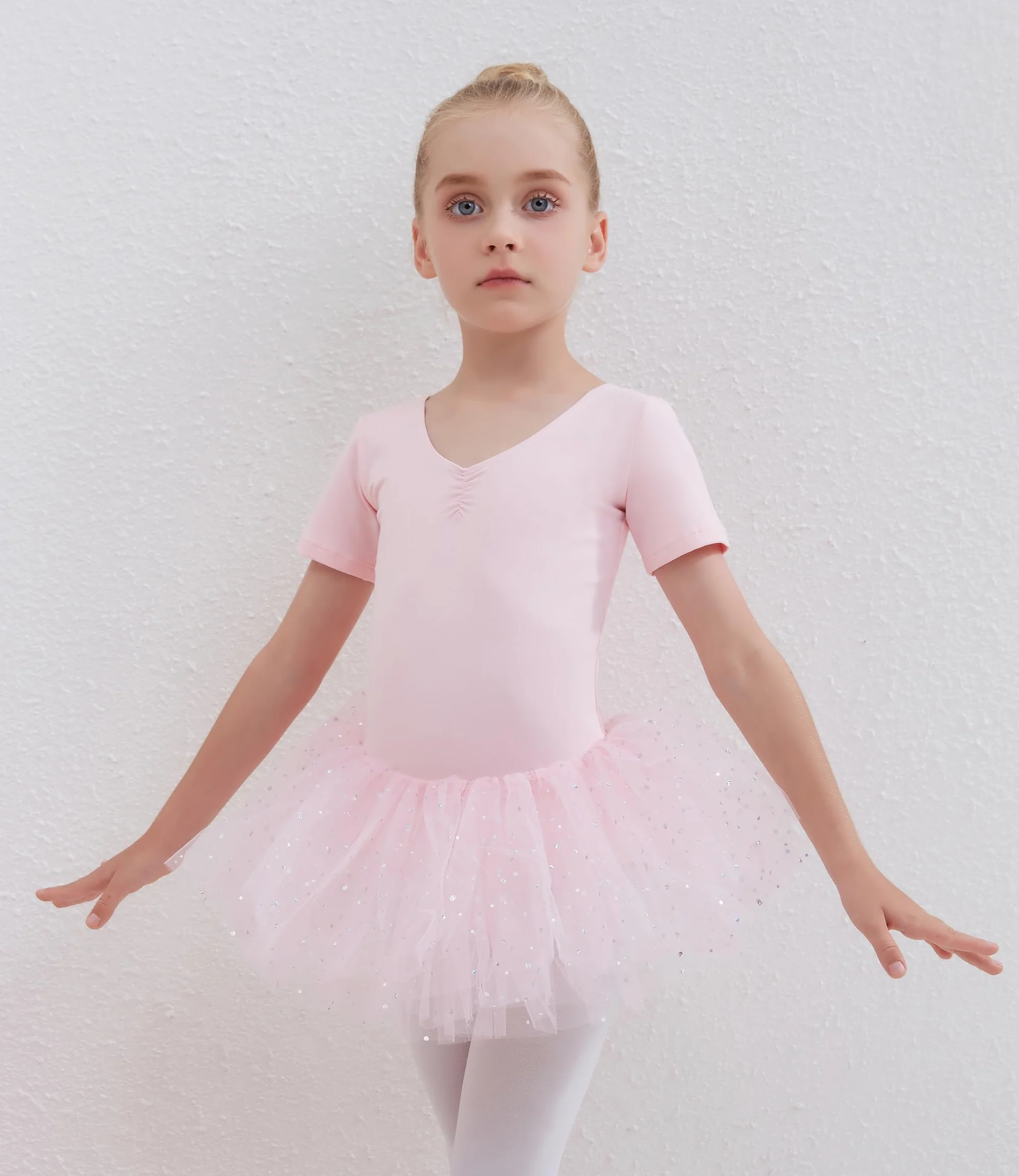 Ropa de Ballet para niñas Vestido de Ballet Maillot de ballet de algodón Manga corta Maillot de baile para niños con falda de tutú