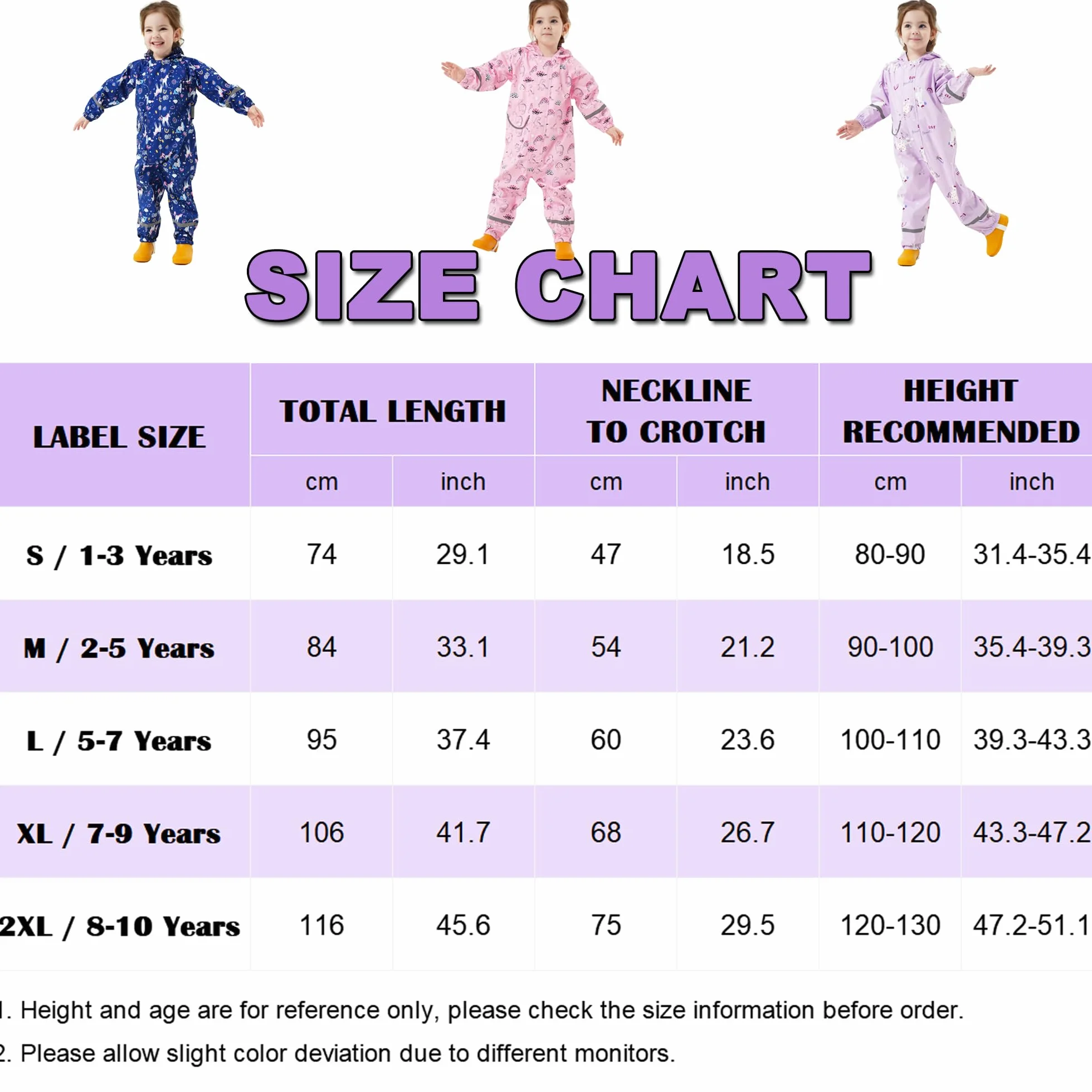Fewlby Chubasquero Niñas Traje Impermeable, Chaqueta de Lluvia Poncho con Capucha Niños Traje de Lluvia Abrigos Impermeables Reutilizable Mono Impermeable 1-10 Años
