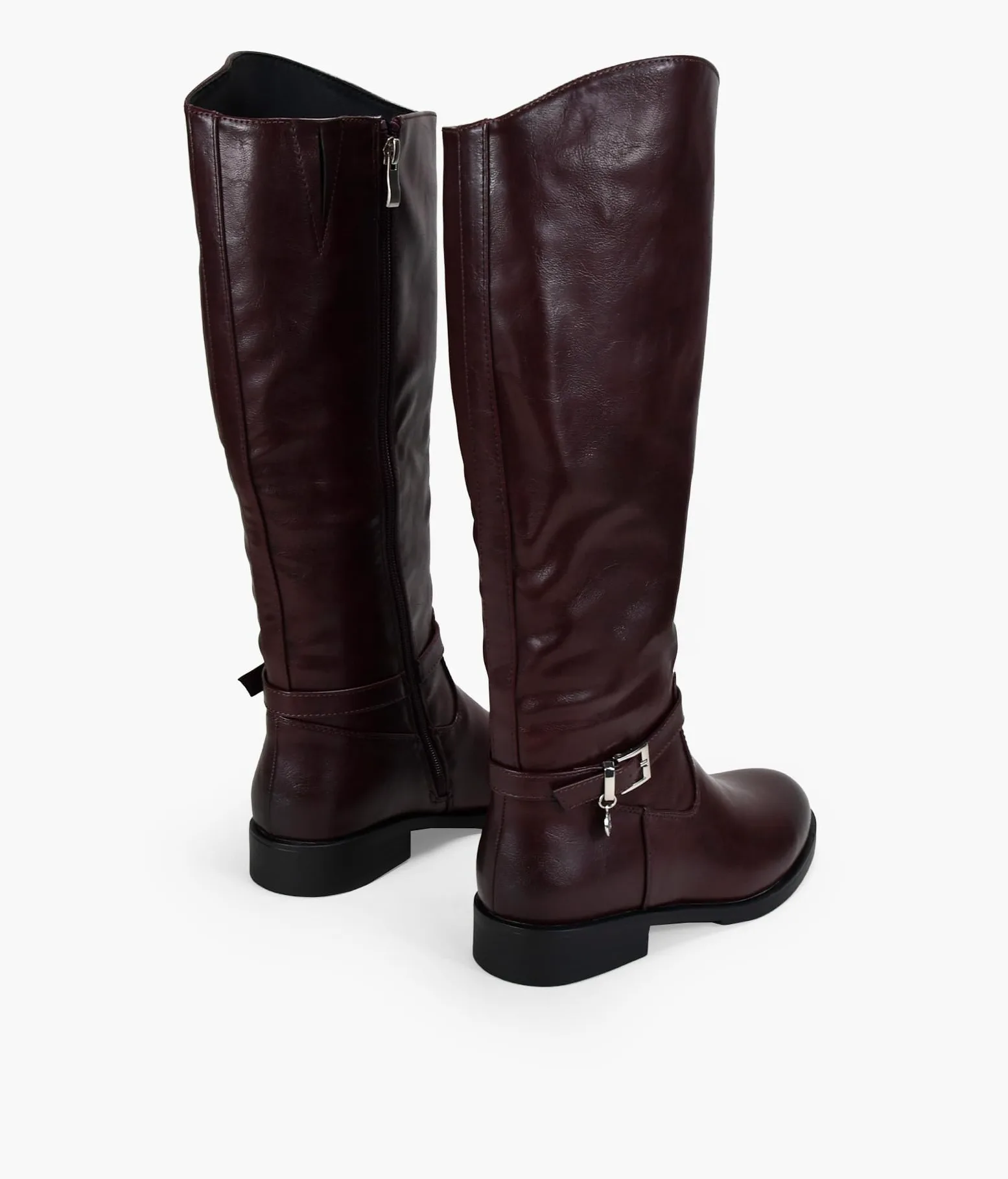 BOSANOVA Botas Altas Planas para Mujer Estilo Bota de Montar con Detalle de Tira con Hebilla metálica y Suela Plana Redonda. Cierre con Cremallera. Calzado para Mujer