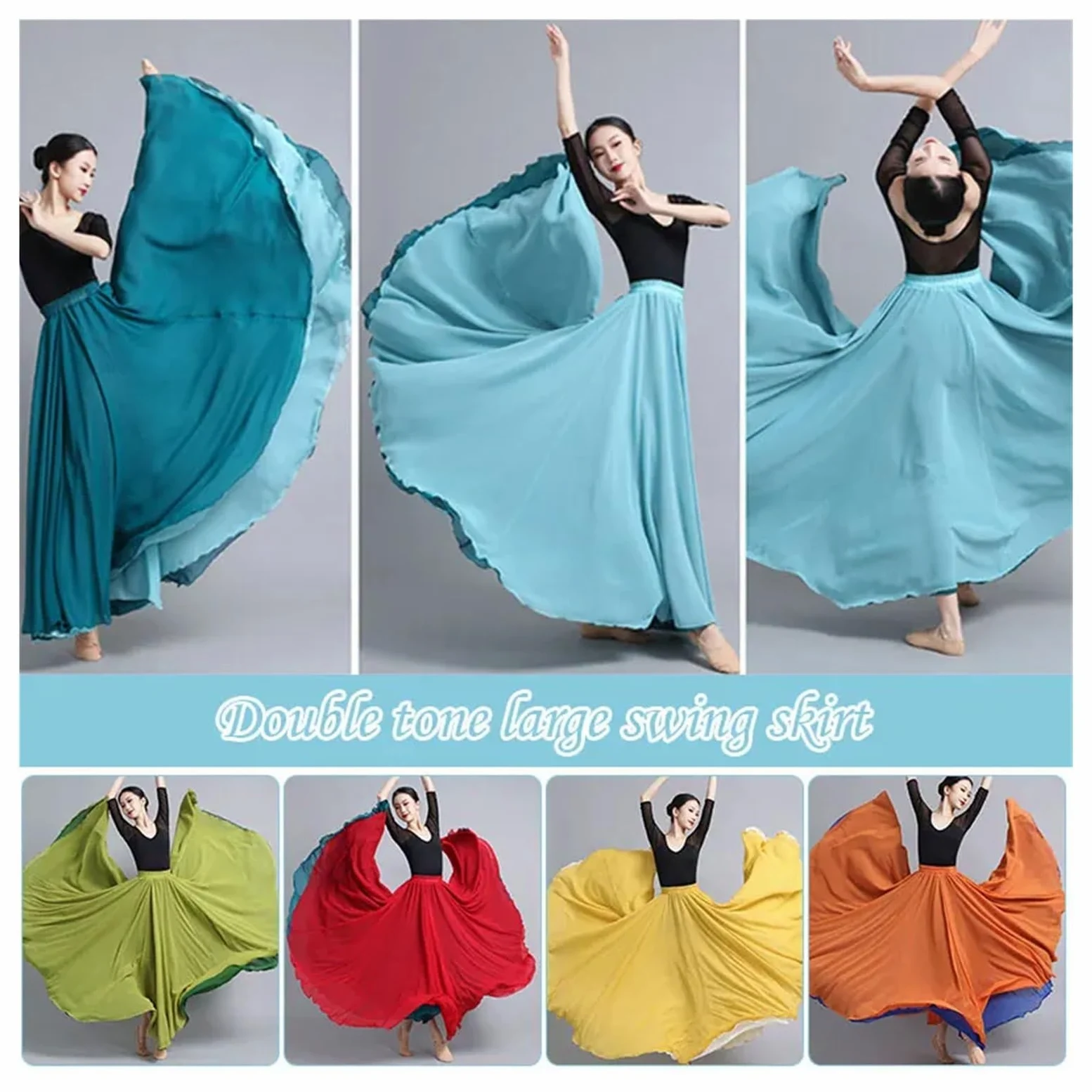 Falda Danza del Vientre Falda larga de gasa de doble cara for mujer, con vuelo amplio, 540/720 grados, for danza clásica, disfraz de danza del vientre, for actuaciones en el escenario(2 540 Degree,90c