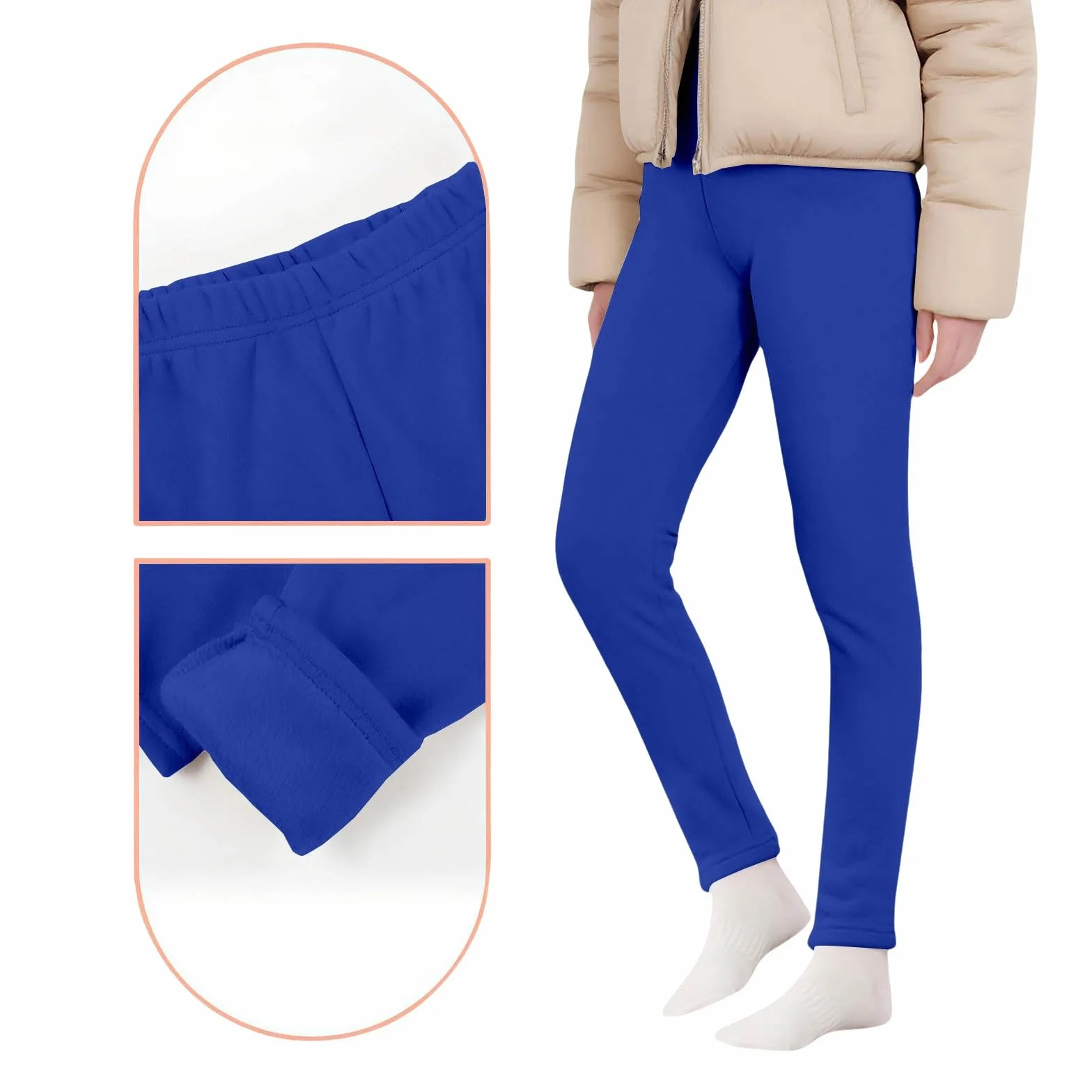 Leggings térmicos para niñas, con forro polar, sin pies, gruesos, cálidos, de longitud completa, elásticos, pantalones de invierno con cintura elástica, leggings básicos de algodón liso