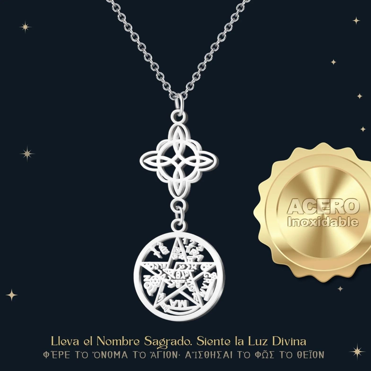 Collar para Mujer Nudo de Bruja Tetragramaton Amuleto de Suerte y Proteccion Ojo Turco Piedras de Chakras