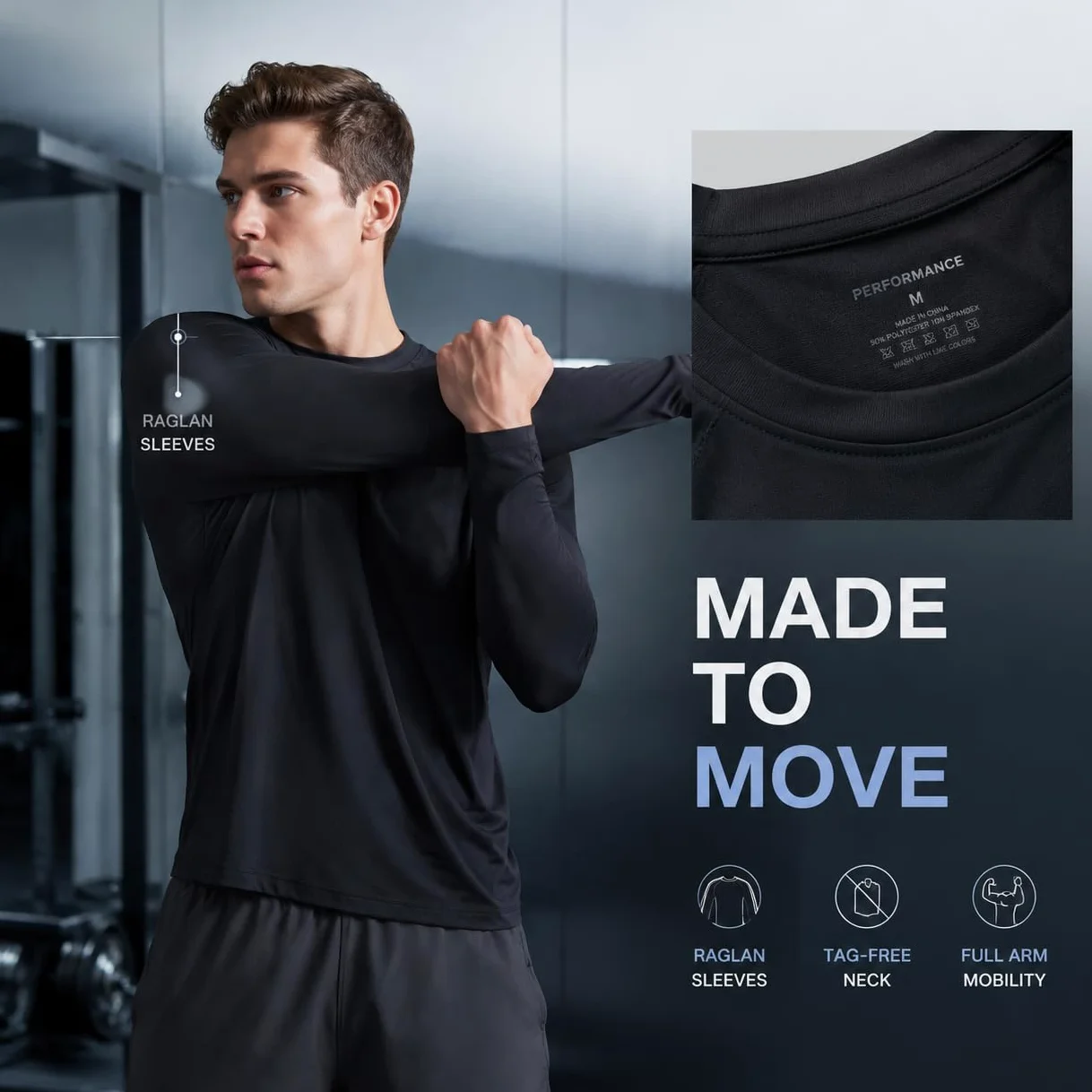 OYGSieg Paquete de 6 camisetas de manga larga para hombre que absorben la humedad UPF SPF protección solar camisetas de entrenamiento camisetas casuales