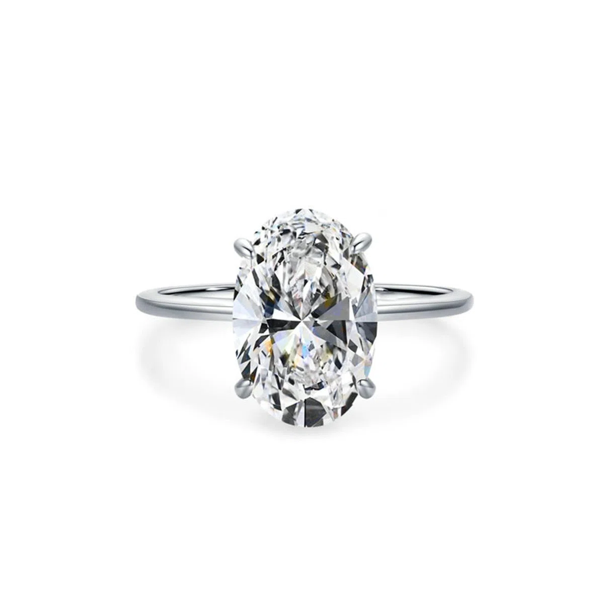 KnSam Anillo de boda de oro blanco 9 K/14 K/18 K, alianzas de boda con moissanita, corte ovalado, anillo solitario Au 375/585/750, oro blanco, talla 47-65