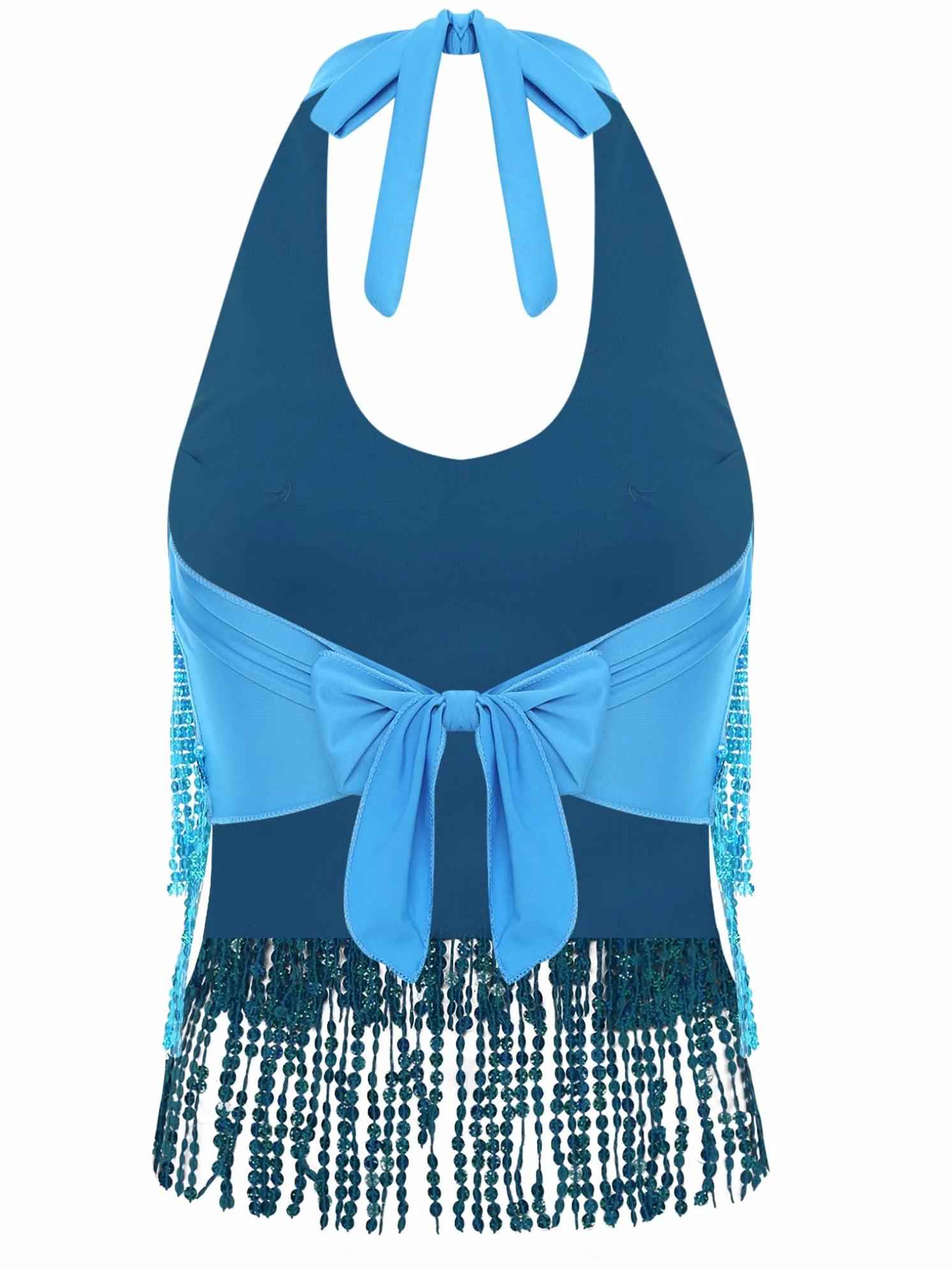 Freebily Top Danza del Vientre Mujer Camiseta Sin Mangas Crop Top con Flecos Disfraz Halloween