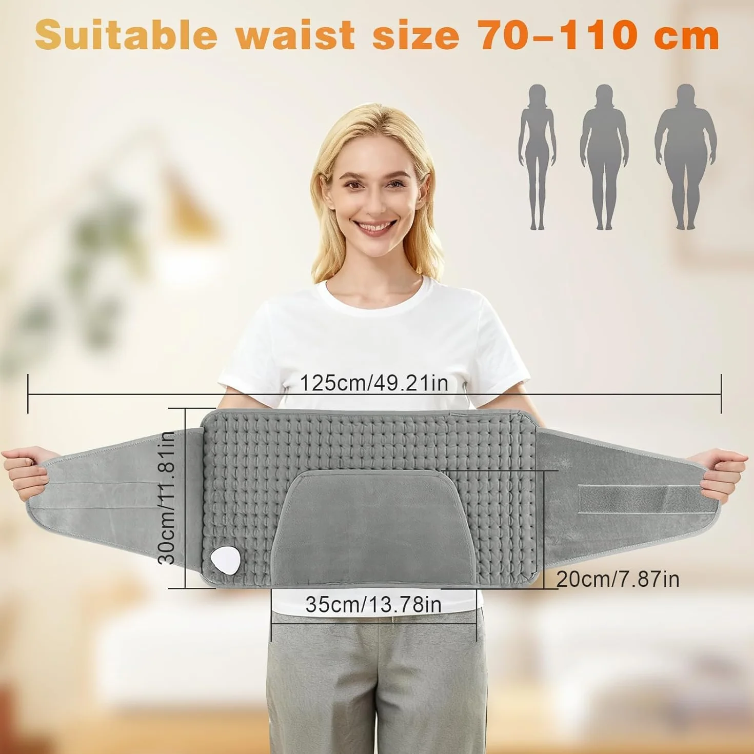 Faja lumbar calefactora 122 x 30 cm, termoforo lumbar con 10 niveles de temperatura y 4 ajustes de tiempo, termoforo eléctrico para la espalda, lavable, para espalda, cuello, hombros, abdomen