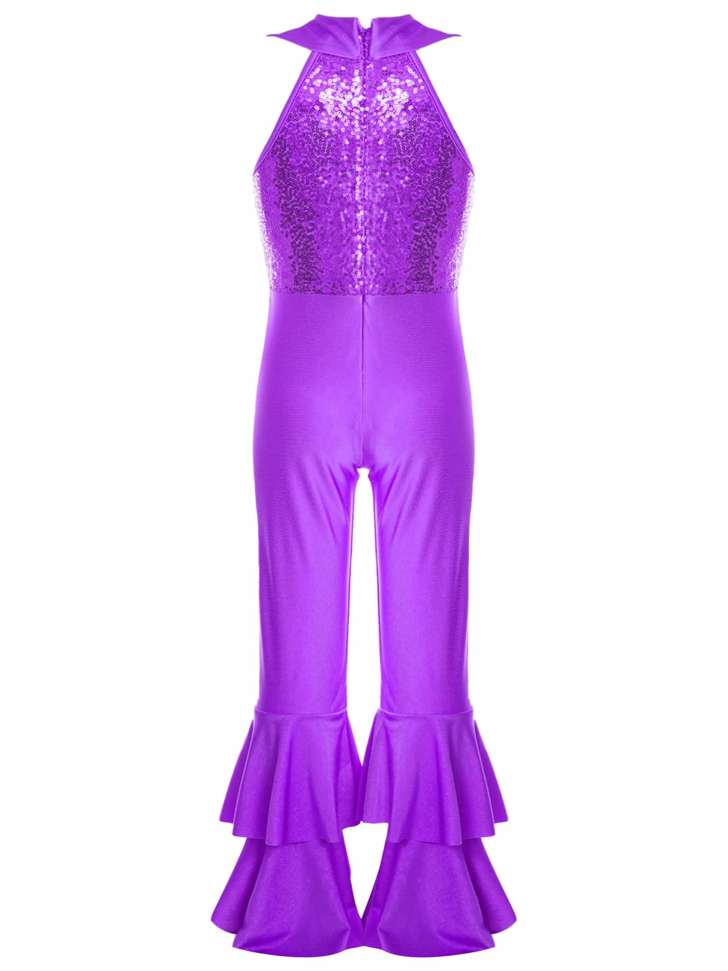 IEFIEL Mono de Danza Ballet para Niña Maillot de Gimnasia Rítmica Mono Lentejuelas con Media Cremallera y Pantalones Acampanados Disfraz de Baile 5-14 Años