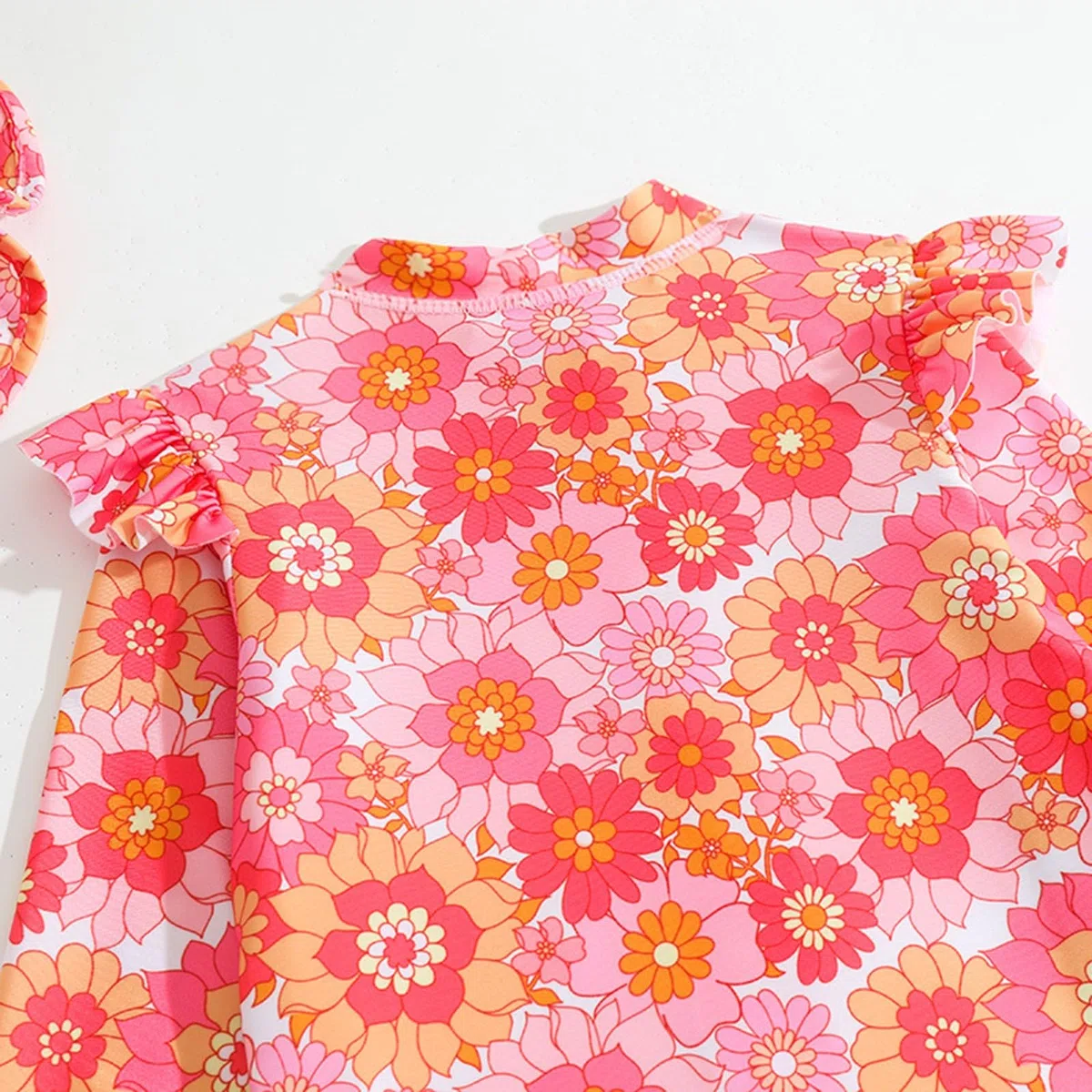 Generisch Bañador para niña, de manga larga, con estampado floral, traje de baño para playa, bikini con sombrero, 2 piezas