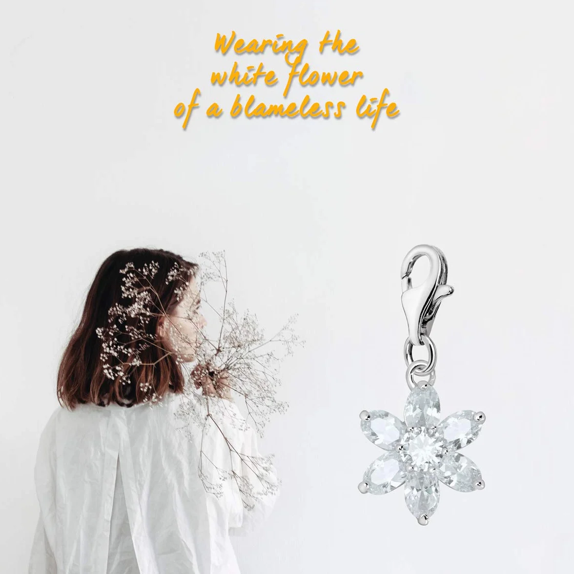 Quiges Charm con Cierre Plateado Flor de Zirconia Transparente Abalorios Joyería de Mujer