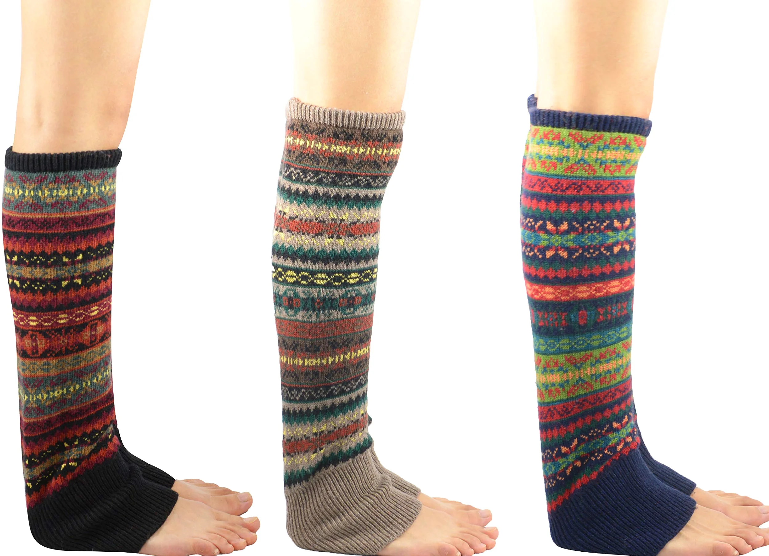 Durio Calentadores largos de invierno para mujer, calentadores de piernas de punto gruesos, calentadores de piernas bohemios, Negro caqui y azul marino, Talla única