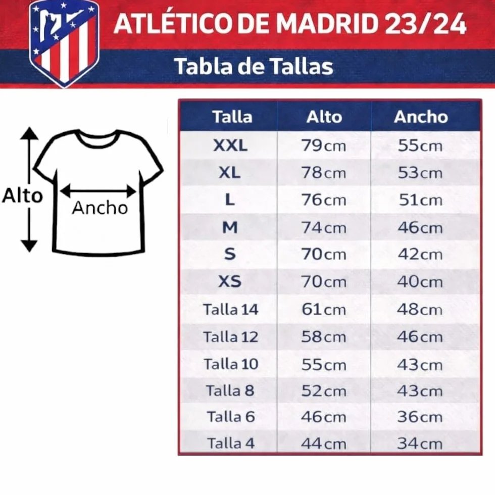 Atletico DE Madrid Camiseta Personalizable Primera Equipación Temporada 2023-2024 Réplica Oficial - Tallas Adulto