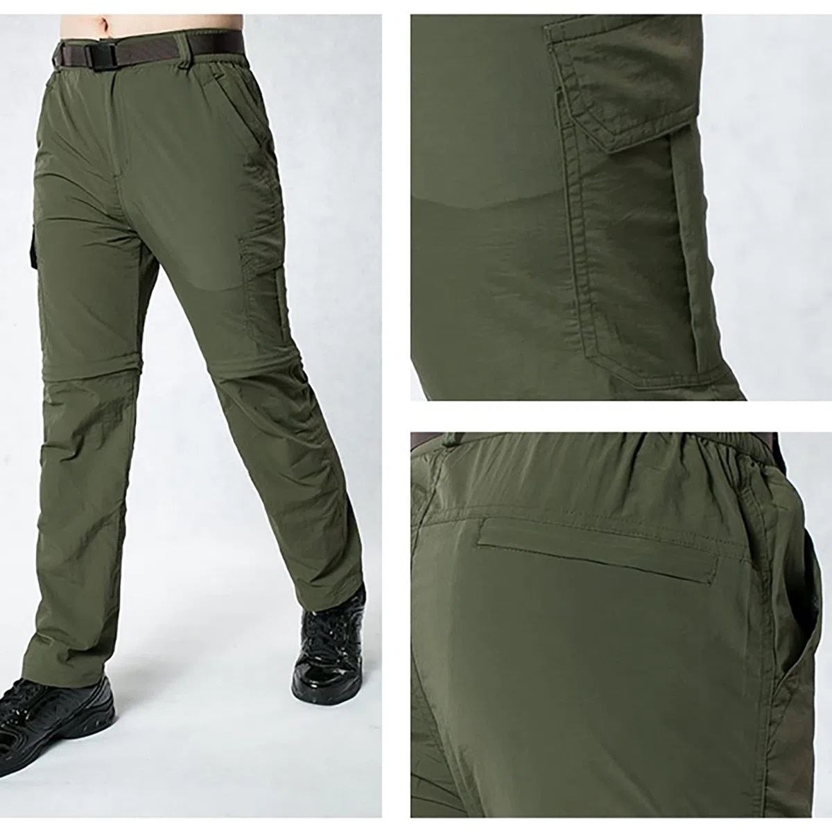 Hombres Pantalones de Senderismo Convertibles Impermeable Zip Off Pantalones de Escalada Secado Rápido (Size:XXL,Color:Verde)