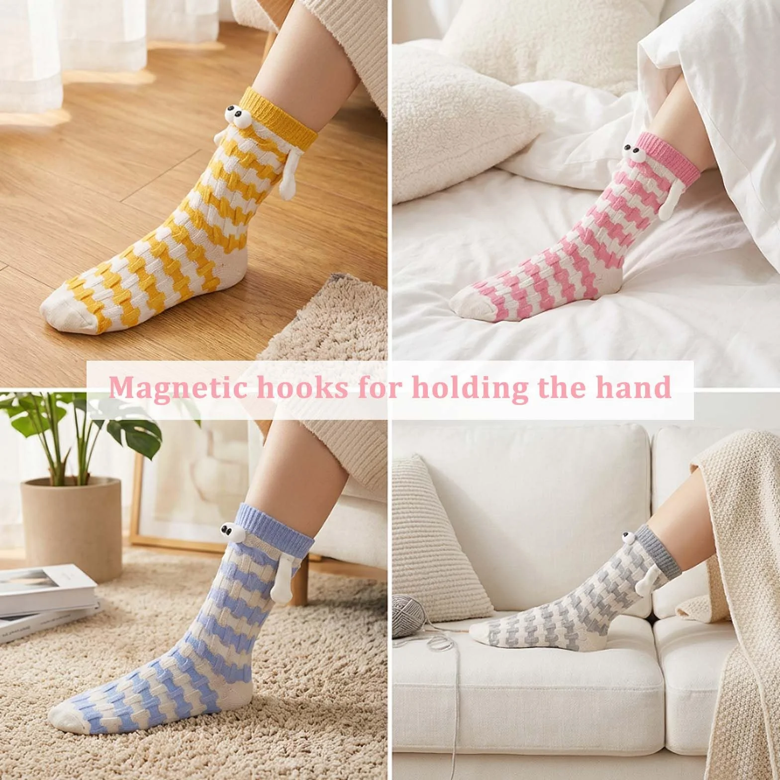 5 pares de calcetines magnéticos divertidos,Mediano Tubo Calcetines, calcetines 3d mano en la mano para mujeres hombres, par unisex divertido con las manos, calcetines para pareja