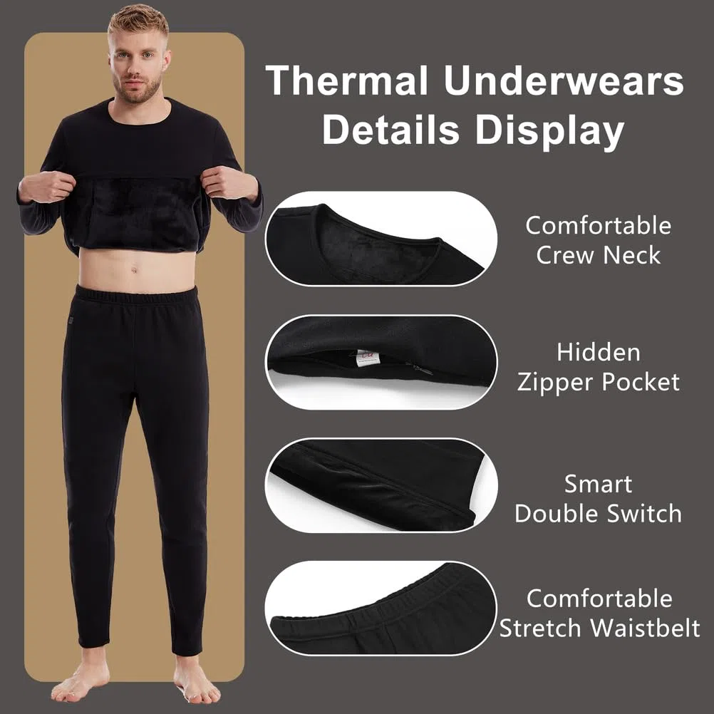 Ropa Interior Térmica Calefactable para Hombres, Conjunto De Pantalones Largos Eléctricos con 52 Zonas De Calefacción, Camiseta Y Pantalones como Capa Base Calefactable