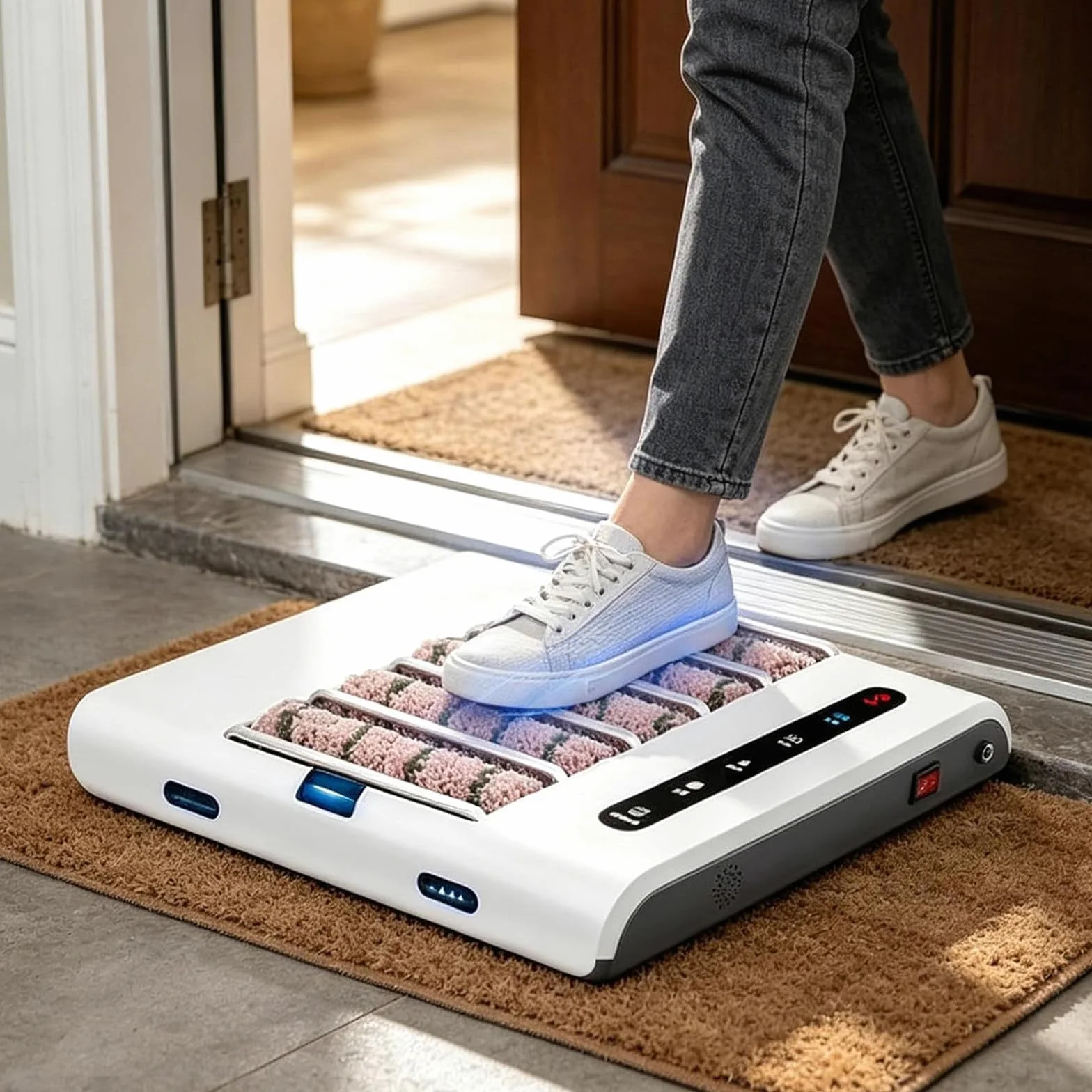 Máquina Limpiadora de Suelas, silencioso ≤50dB. Cepillo extraíble. Standard | Uso sin agua para evitar suelos mojados y facilitar la limpieza en entradas interiores con tránsito frecuente.