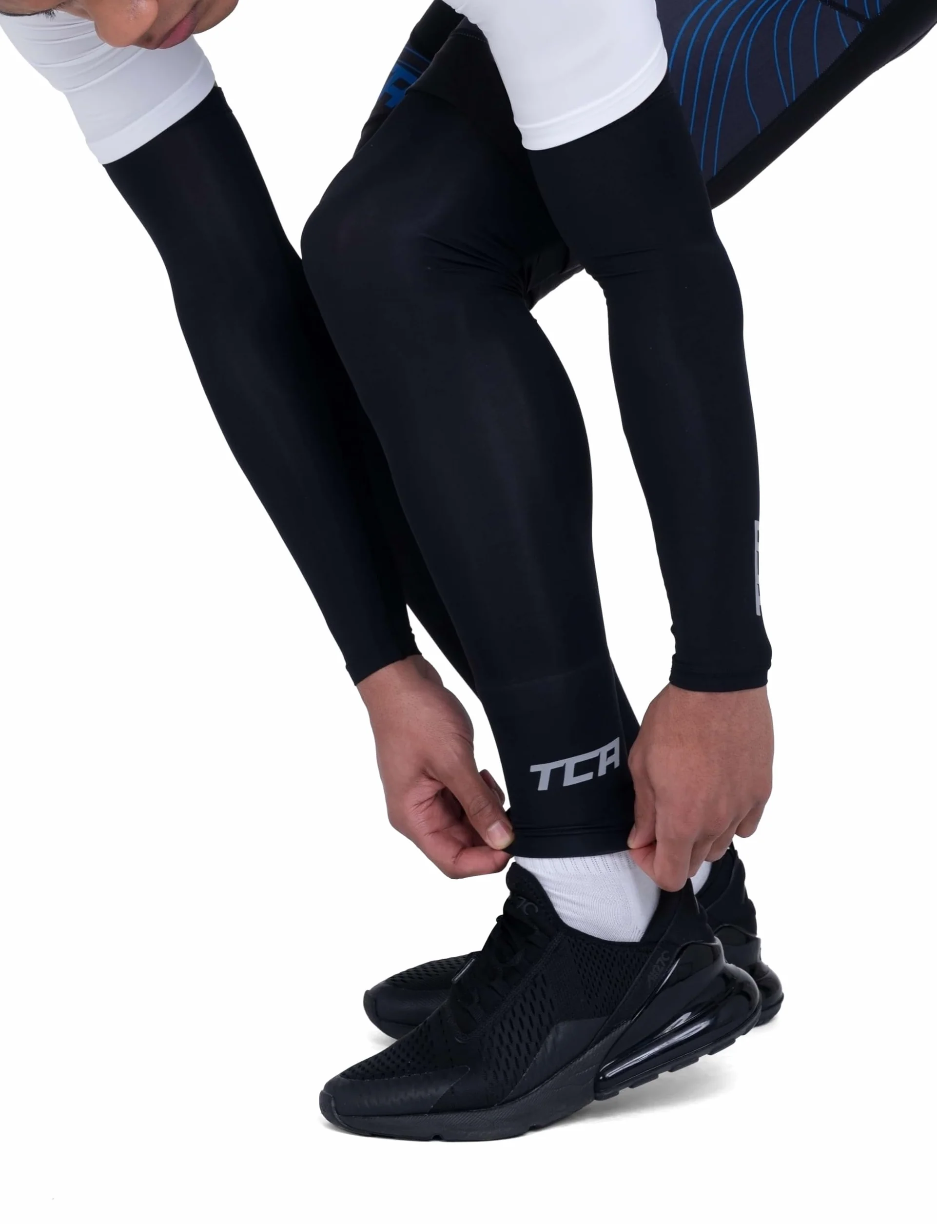 TCA Manga UPF 50 +, Anti-Llip, Calentadores de piernas todo el año para hombres y mujeres para ciclismo, correr, caminar, baloncesto - Manga de compresión completa para piernas.