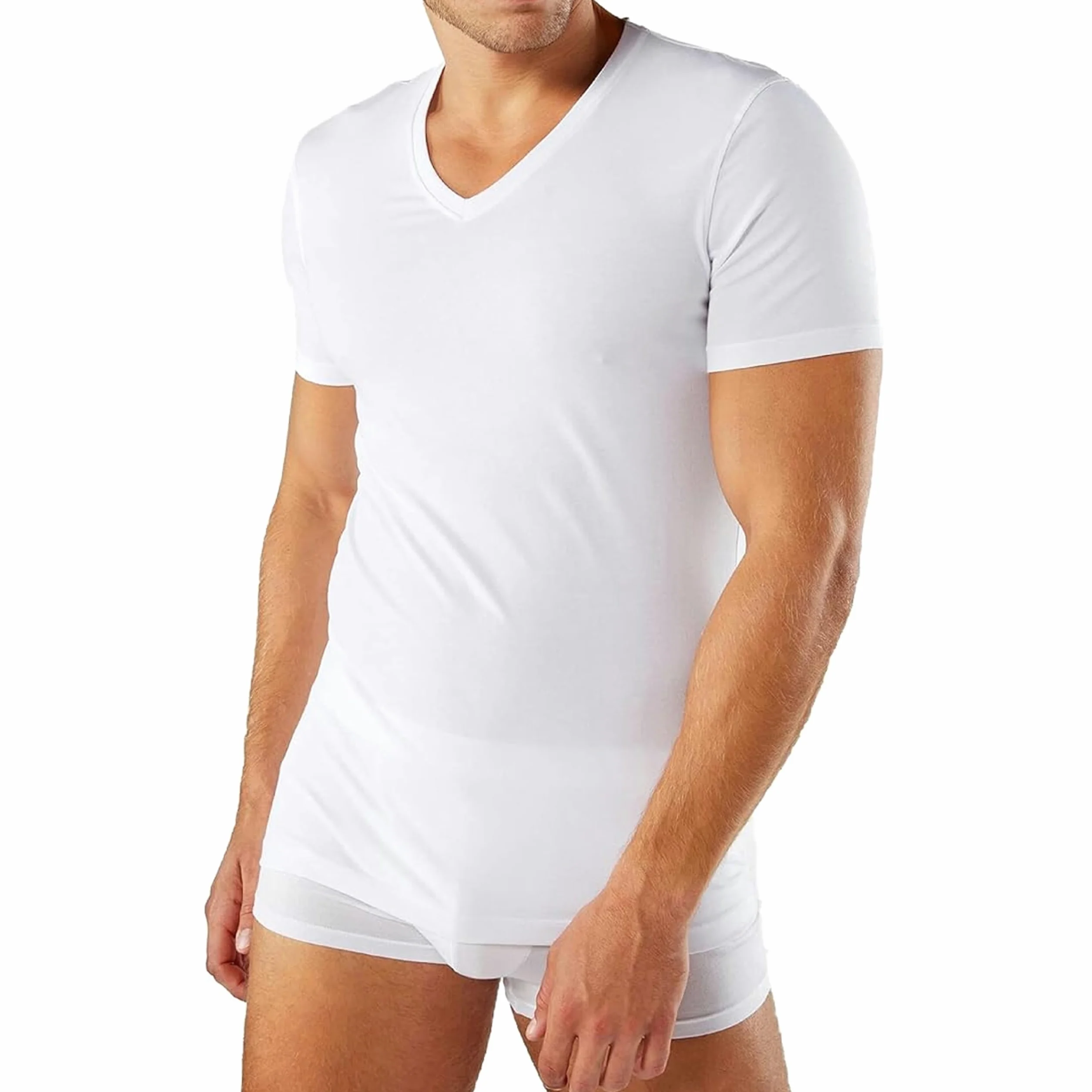 Liabel 3-6 piezas – Camiseta interior hombre algodón bielástico cuello V – Camiseta interior hombre elástica – 03858, Color blanco., XL