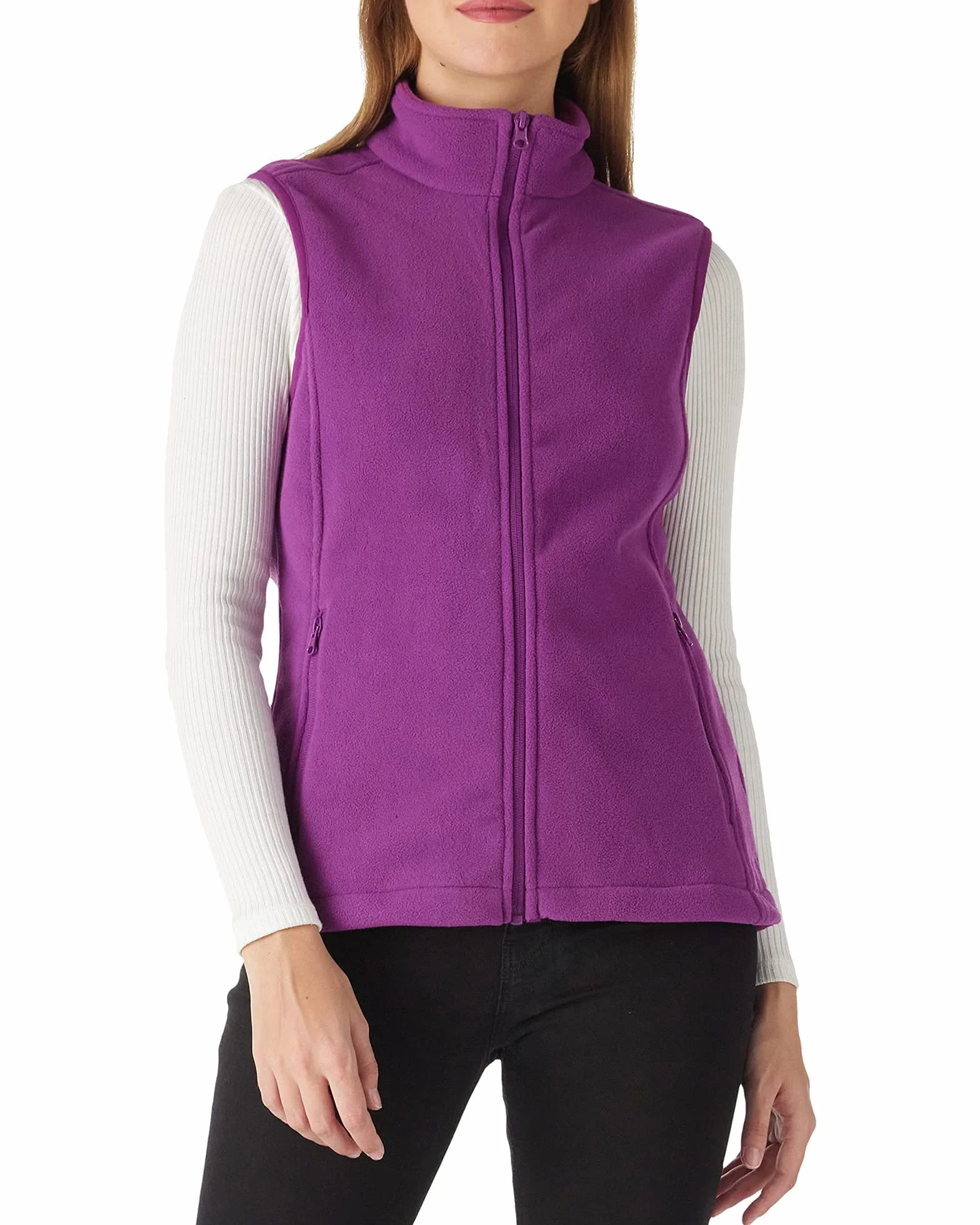 Chaleco de forro polar para mujer Outdoor Ventures, chaqueta suave sin mangas con bolsillos con cremallera, chaleco deportivo para correr de primavera y otoño