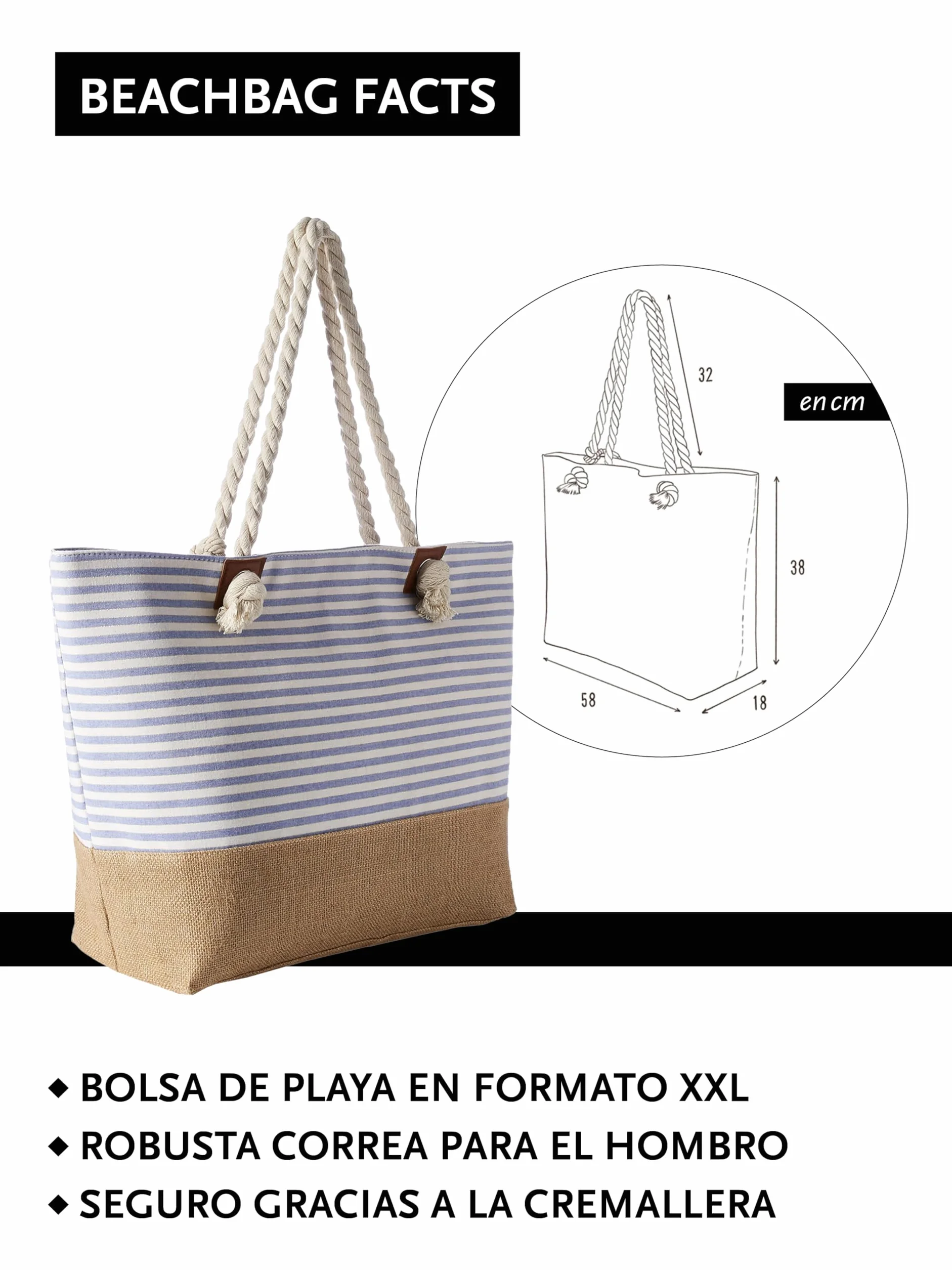 DonDon Bolso de playa grande impermeable con cremallera bolso de hombro