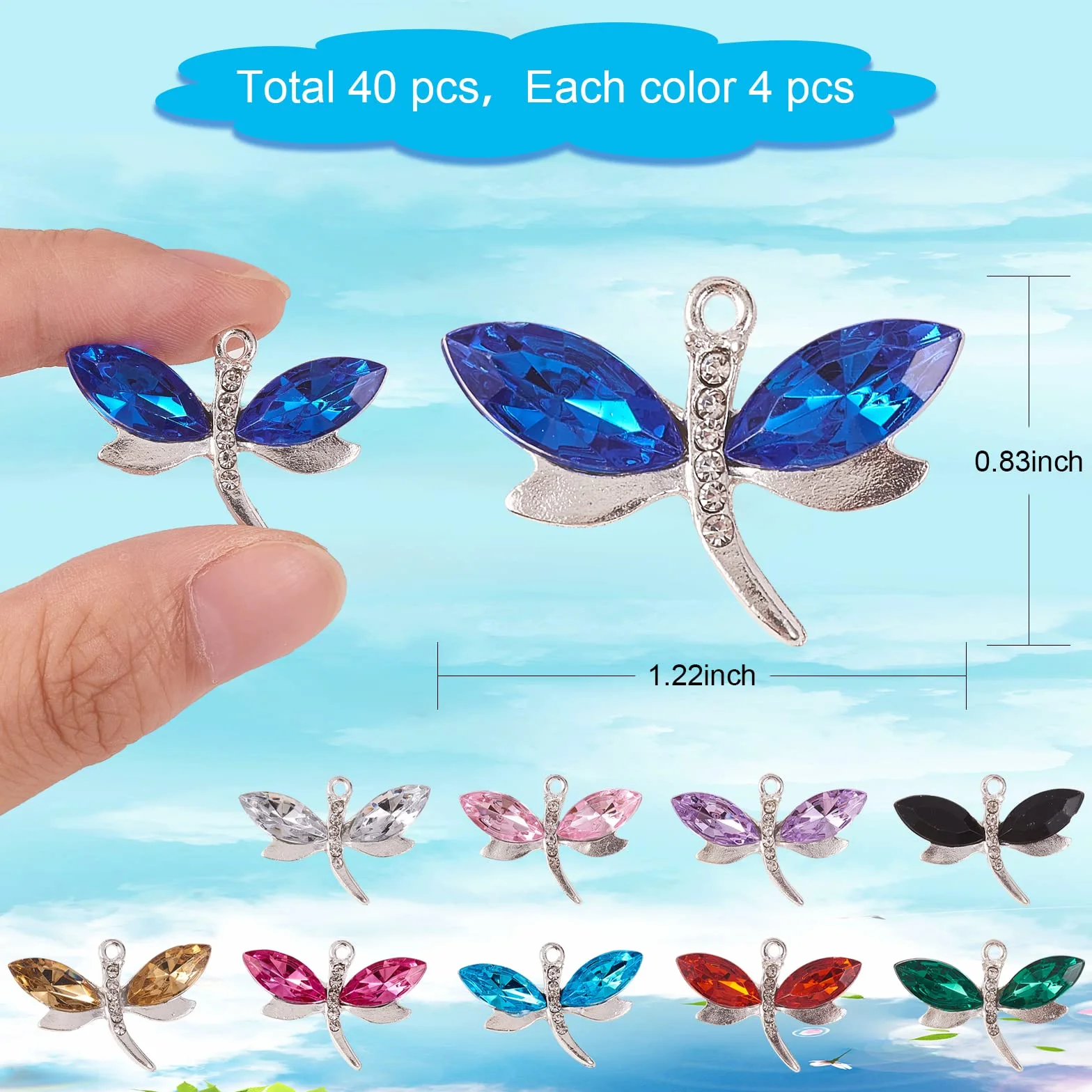 BEEFLYING 40 Piezas Dijes de aleación de libélula Diamantes de imitación cuelgan encantos Colgantes Imitación Libélulas para collares pulseras fabricación de joyas suministros para manualidades