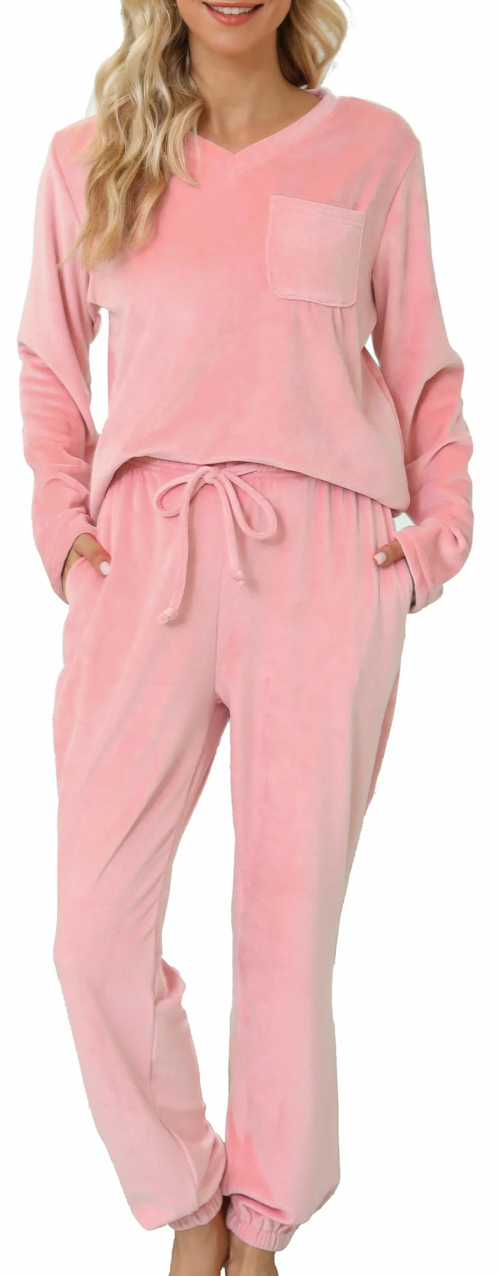 Lovasy Pijamas Mujer Invierno Polar Pijama de Franela Mujer Manga Larga Conjunto 2 Piezas