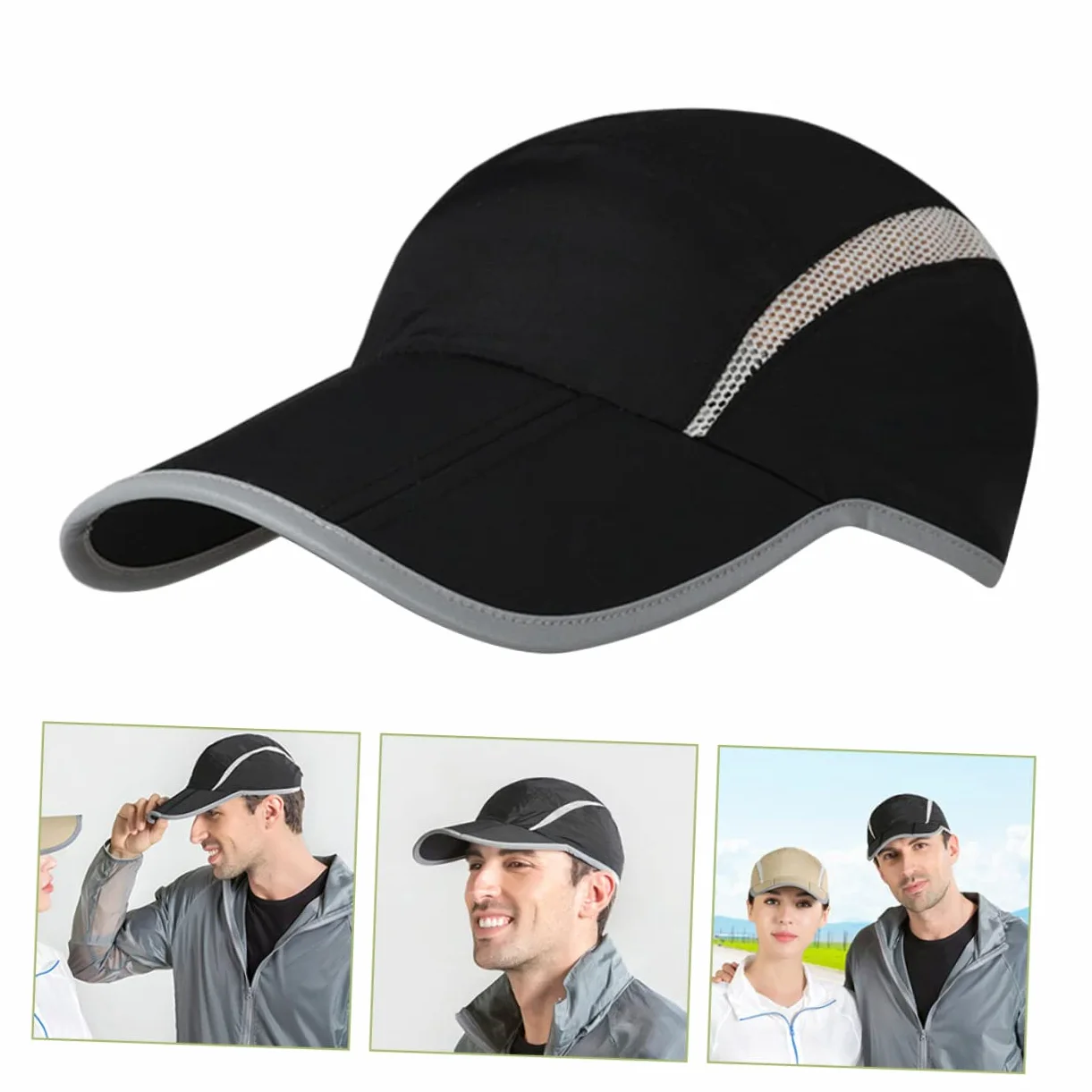 SOIMISS Gorra de Beisbol Gorras Deportivas para Hombre Gorra de Tenis Tapa Hombres encabezamiento Reflectante Gorro Sol Hat Sombreros de Visera para Mujer Sombrero para el Sol Nylon Black
