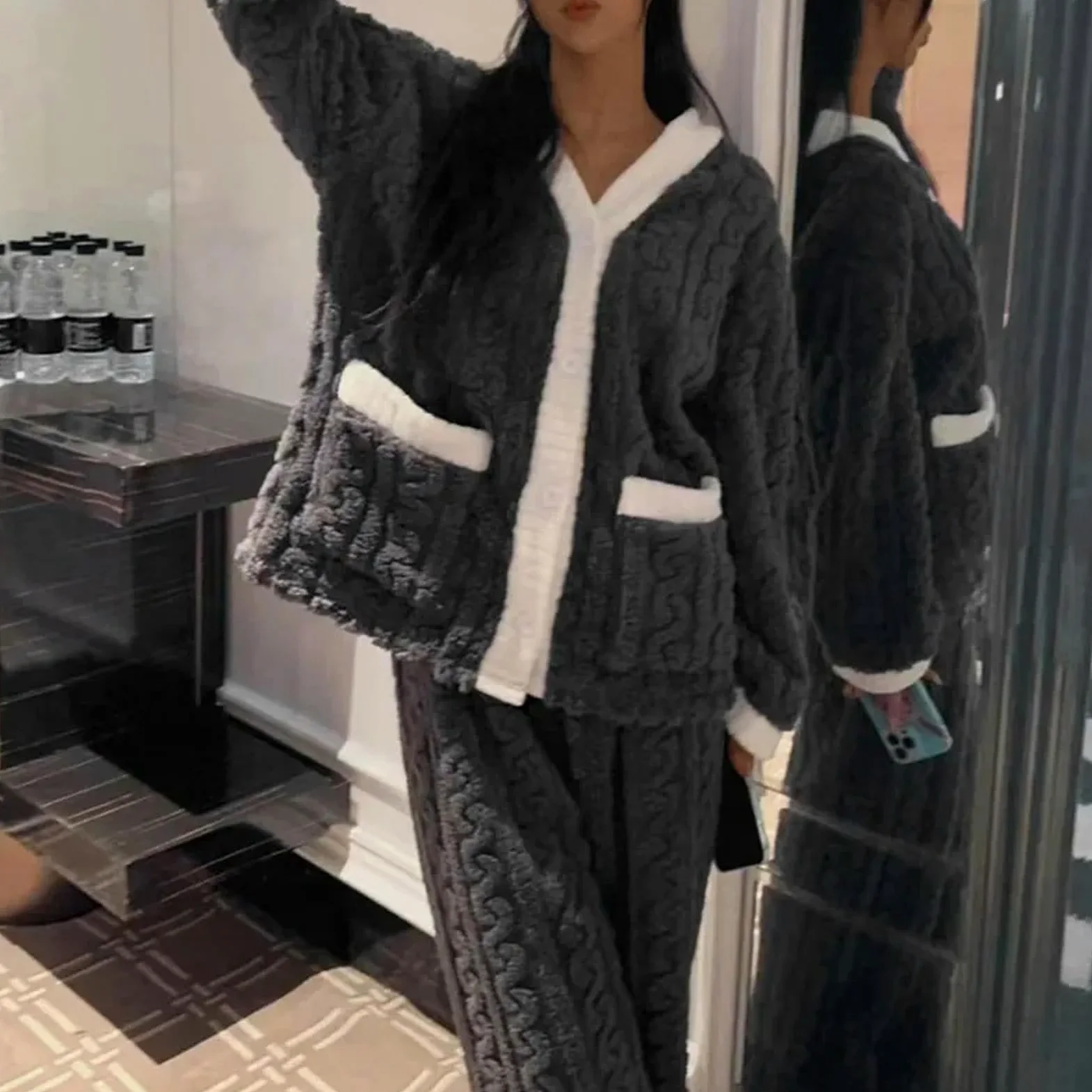 MdybF Pijama Mujer Mujeres Pajamas Sets Autumn Winter Winter Cálido Espeso Homewear De Manga Larga Cartoon Sleepwear Pajamas Traje