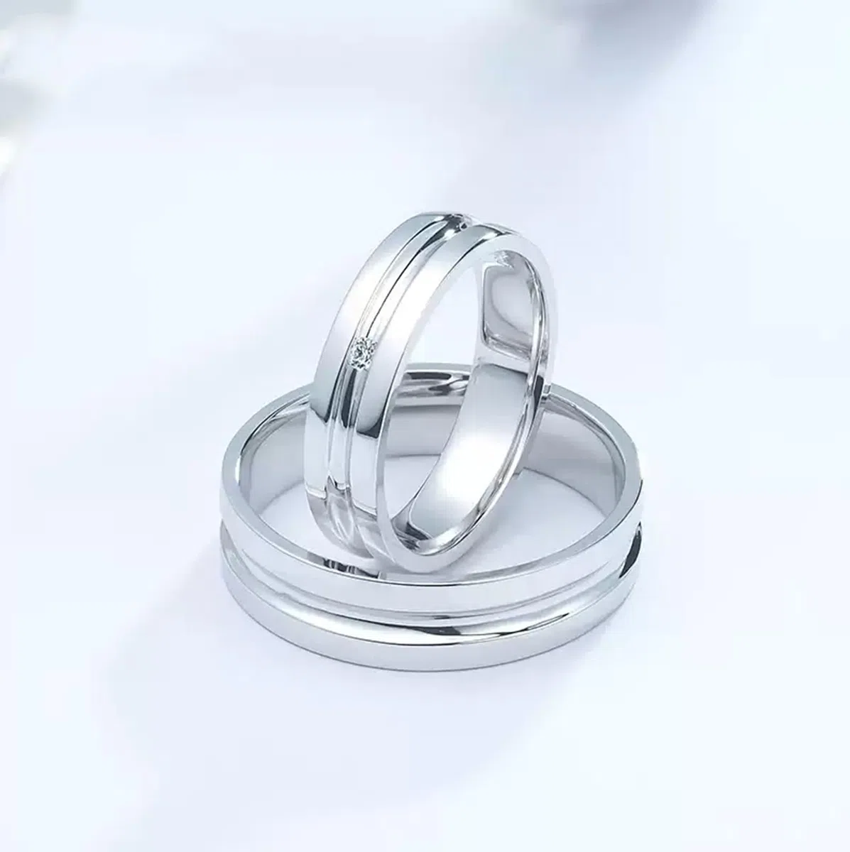 Wycian Anillos de Promesa Hombre Anillos Mujer Plata Oro Blanco de 14 Quilates Polaco Talla 16 Sólido No Chapado Simple para Tía Día de La Madre Joyas