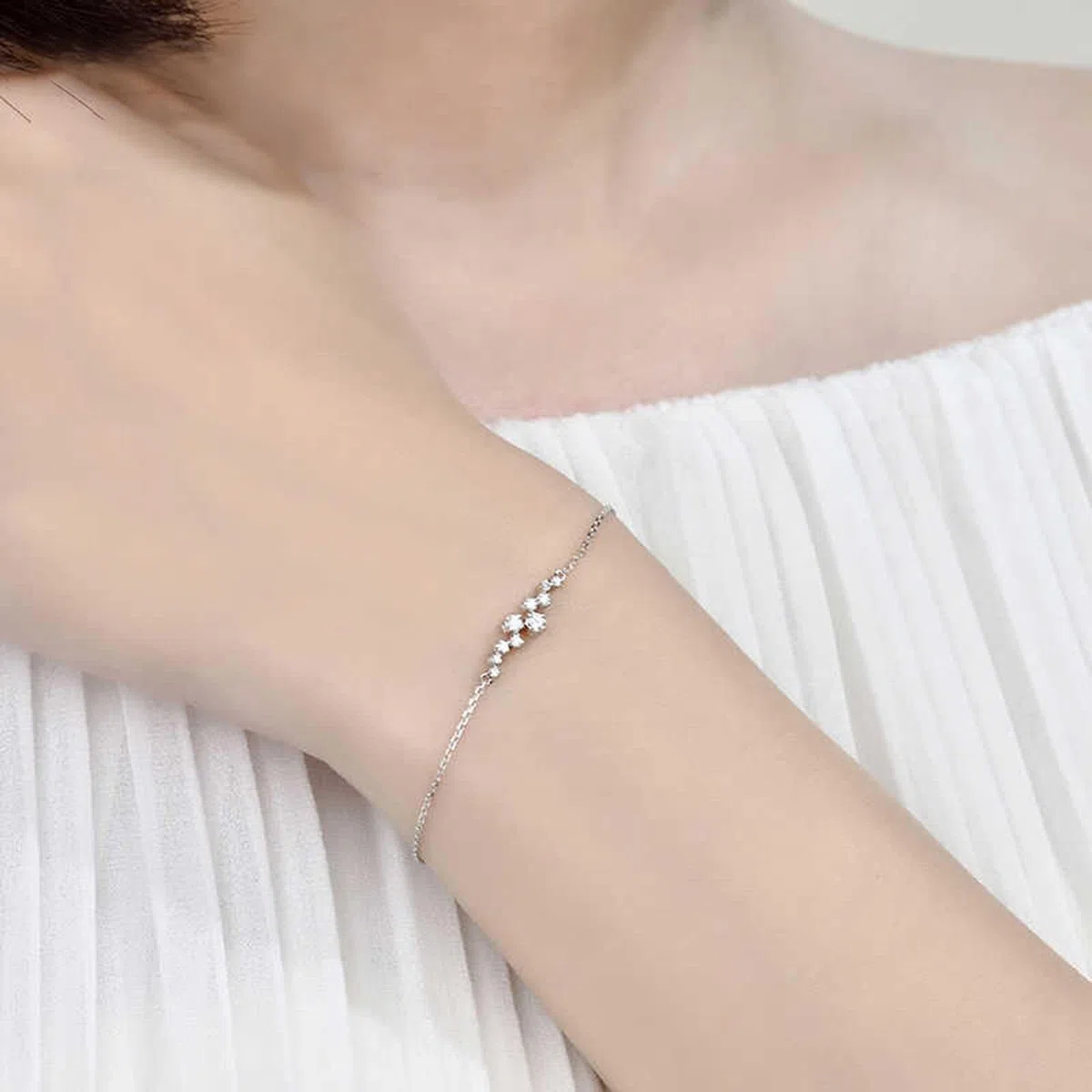Pulseras de Mujer de Oro Blanco de 9 Kilates / 14 Kilates / 18 Kilates, Cadena con Diamante, Cadena Extensible 16 CM + 5 CM, Pulseras para Ajustable Mujer de Plata