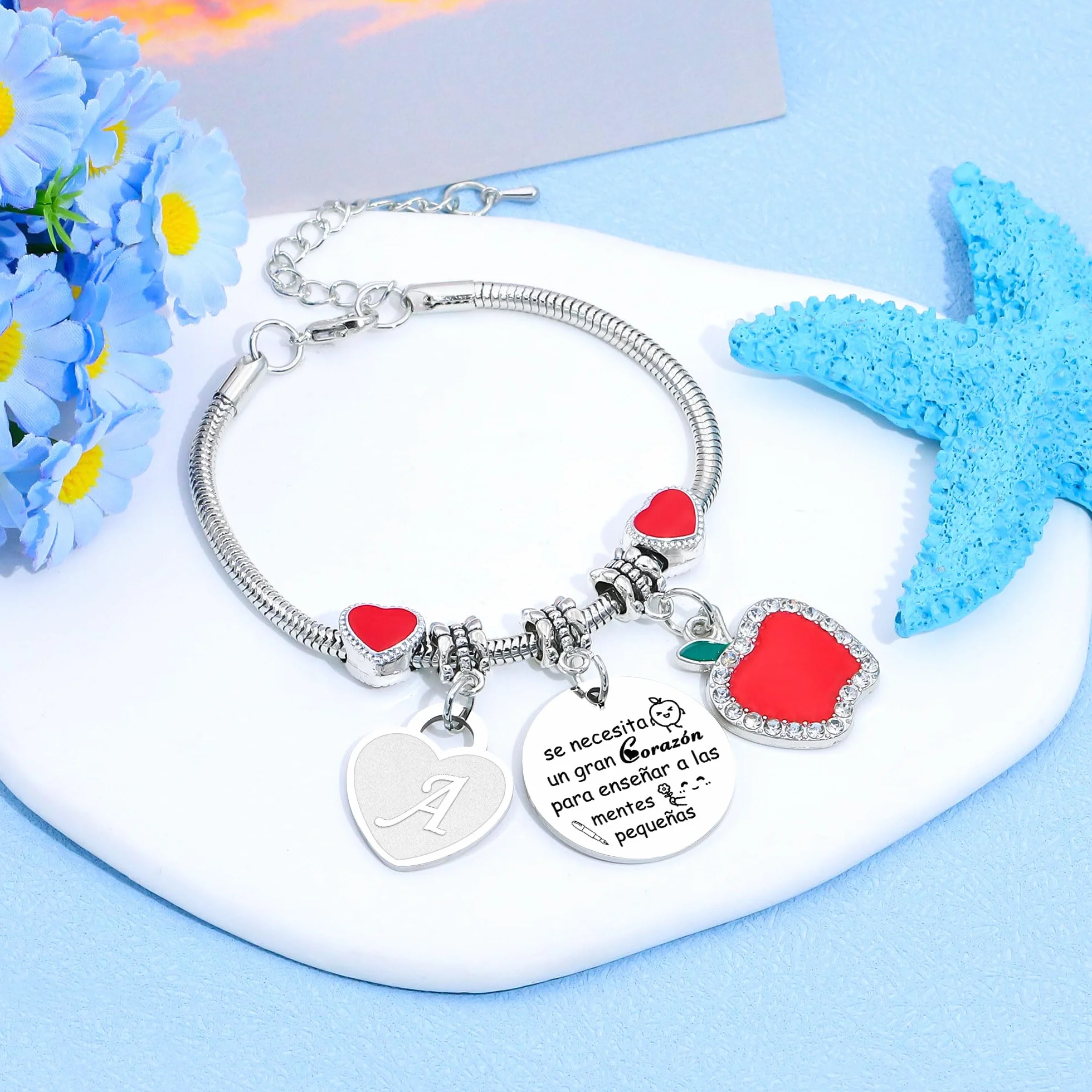 Pulsera Maestra Regalo Iniciales A-Z Joyas Colgante Corazón Mujer