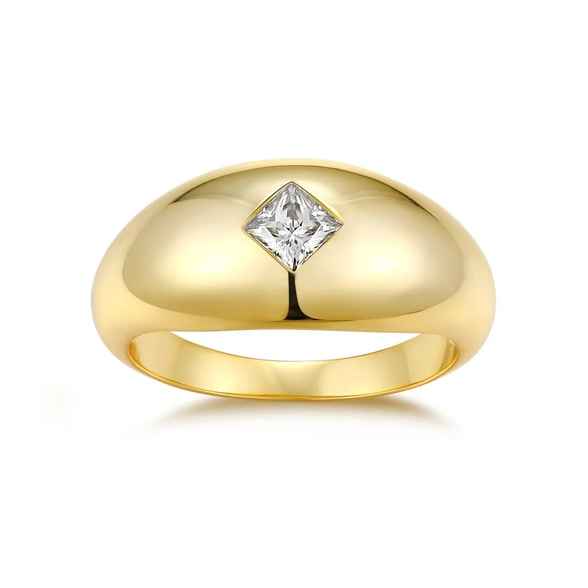 Anillo de compromiso de oro, anillos para mí, anillo pulido con moissanita cuadrada de 4 x 4 mm, oro amarillo de 0,3 quilates