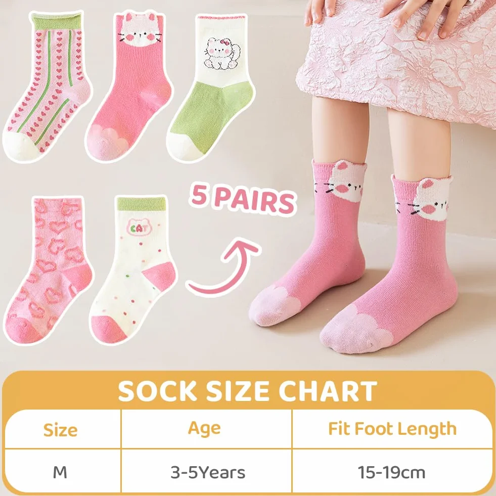Calcetines para Niños Niña, Calcetines de Pantorrilla, Calcetine Deportivos Algodón Bonitos, Ternera de Rosa Calcetine Gifts para Niñas y Amigas, 5-8 años