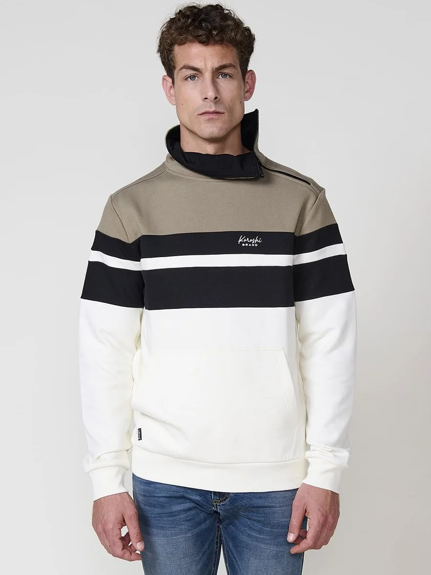 Koroshi Sudadera Hombre Cuello Alto Cremallera Rayas 2521SU14