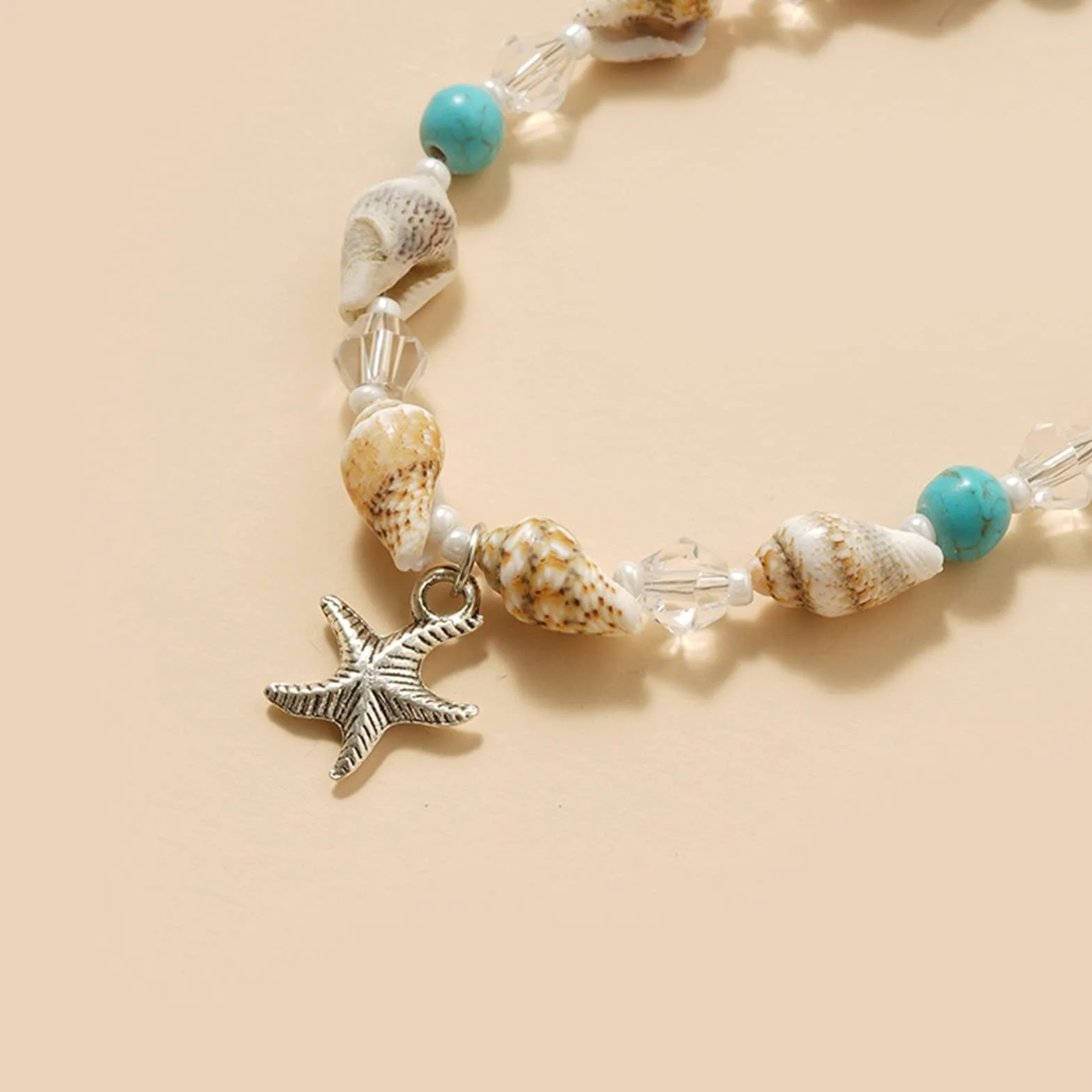 LNNSHX Tobilleras Joyería Concha Tobillera Cuentas De Arroz Perla Cristal Océano Estrella De Mar Tobillera Señora Joyería Tobilleras Ajustables Pulseras