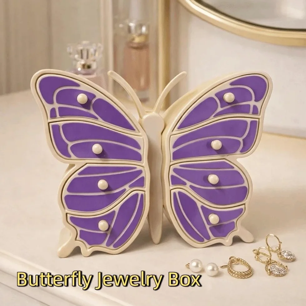 Joyero con capacidad de mariposa, caja de joyería decorativa, cofre del tesoro en forma de mariposa (morado)