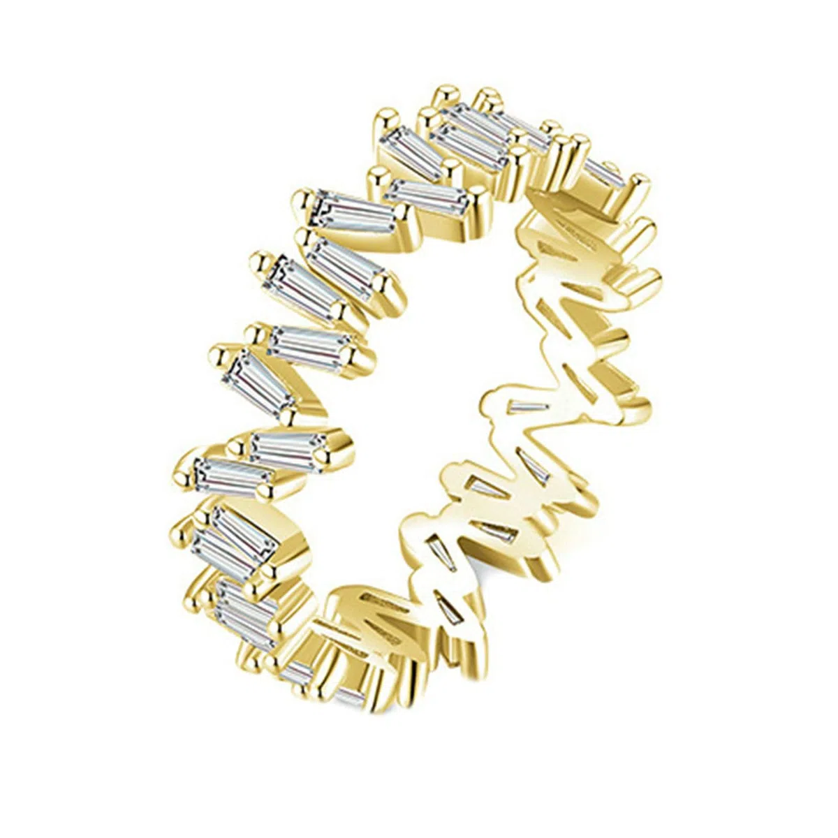 Anillo alianza mujer, anillos oro amarillo 18 K diseño de fila irregular con moissanita Trapezoidal Anillos Compromiso Boda Oro Amarillo para Mamá, Novia, Novia